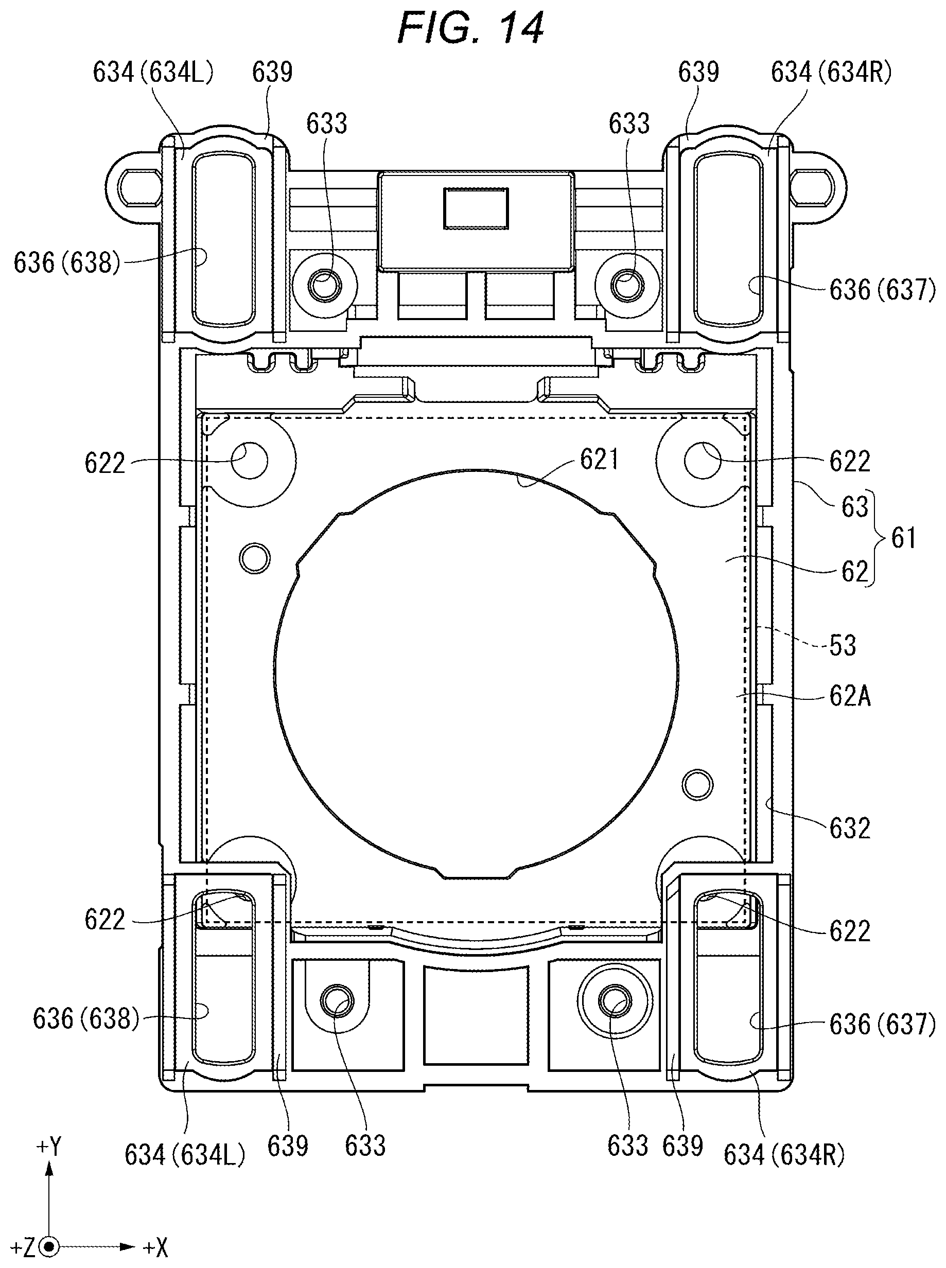 Patent US12547060 Figure 14 – Projector with moving device that moves projection optical device
