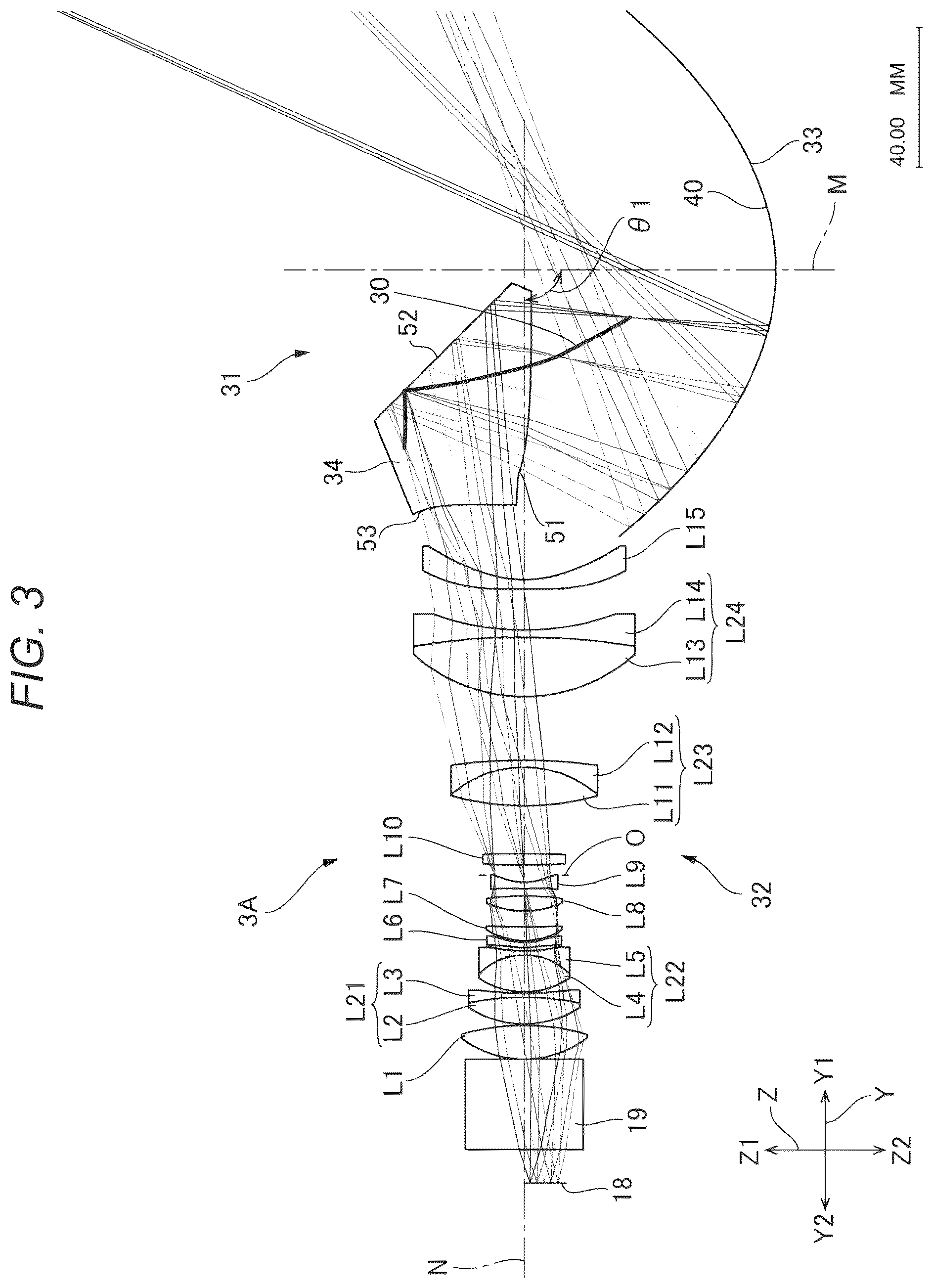 Patent US12547062 Figure 3 – Optical system and projector