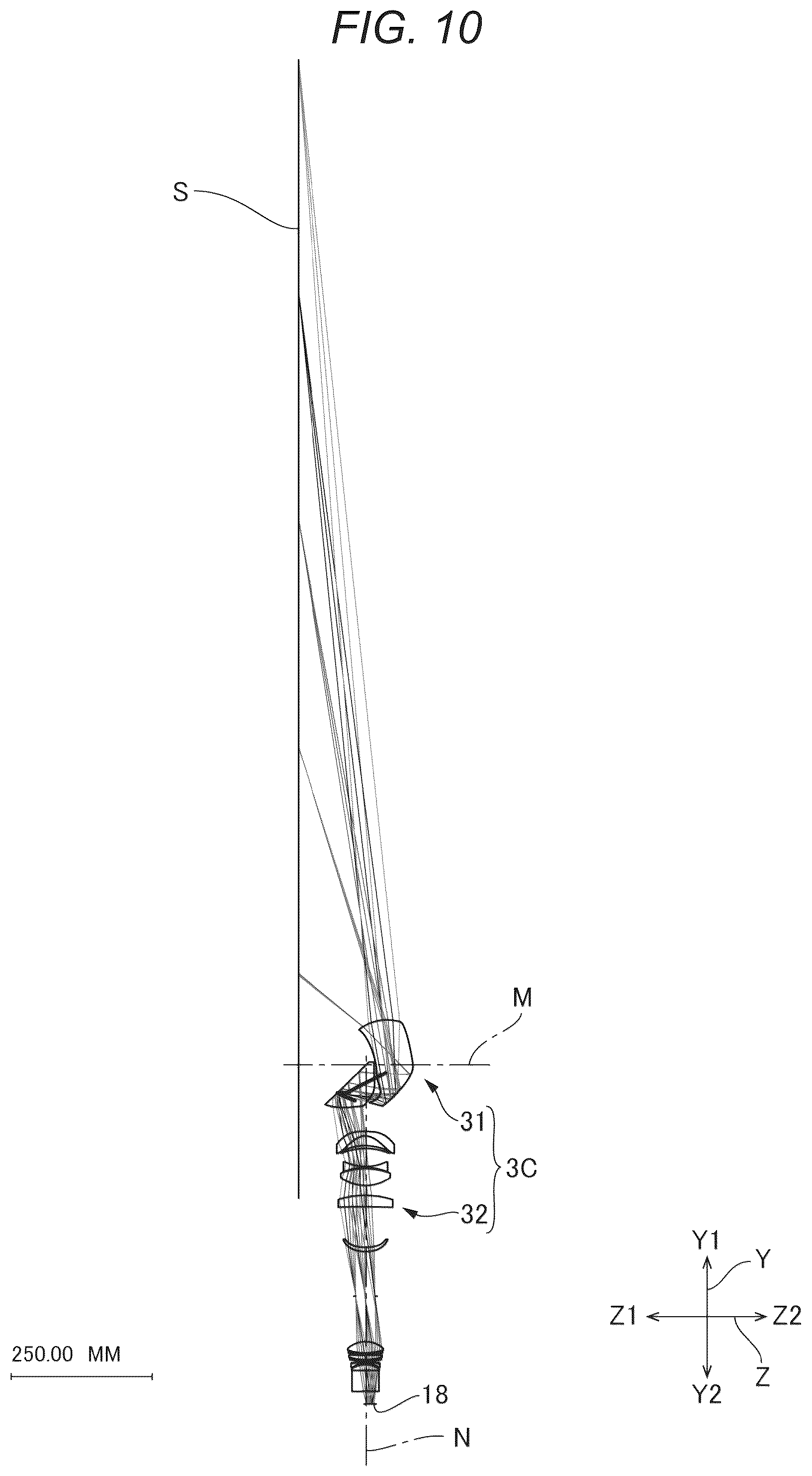 Patent US12547062 Figure 10 – Optical system and projector