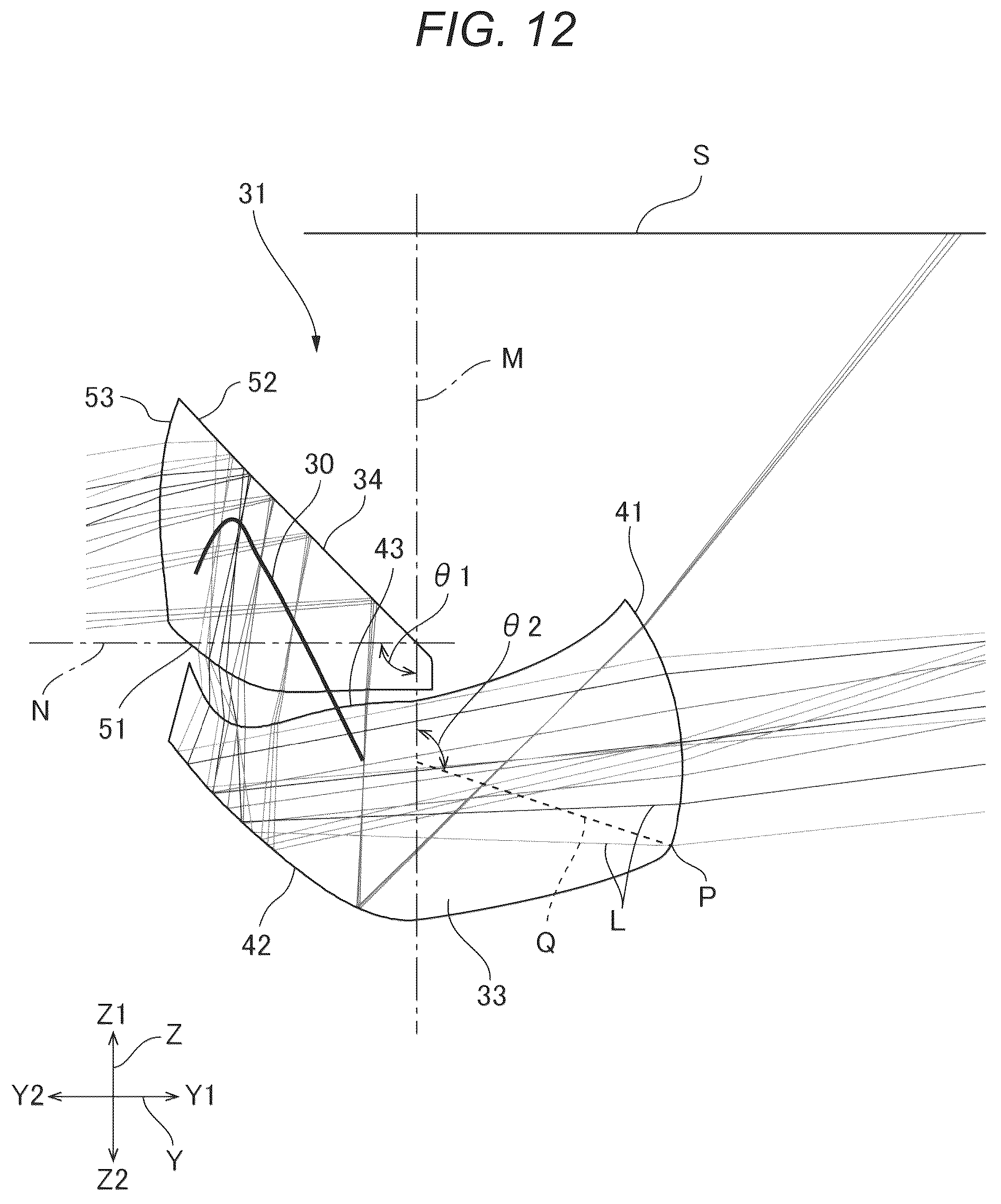 Patent US12547062 Figure 12 – Optical system and projector