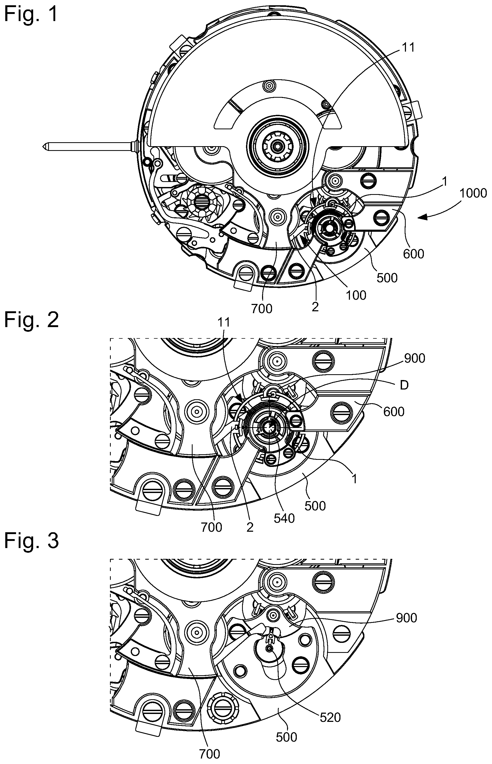 Patent US12547122 — Stopping mechanism for stopping or releasing a horological regulating or chronograph mechanism wheel — Figure 1