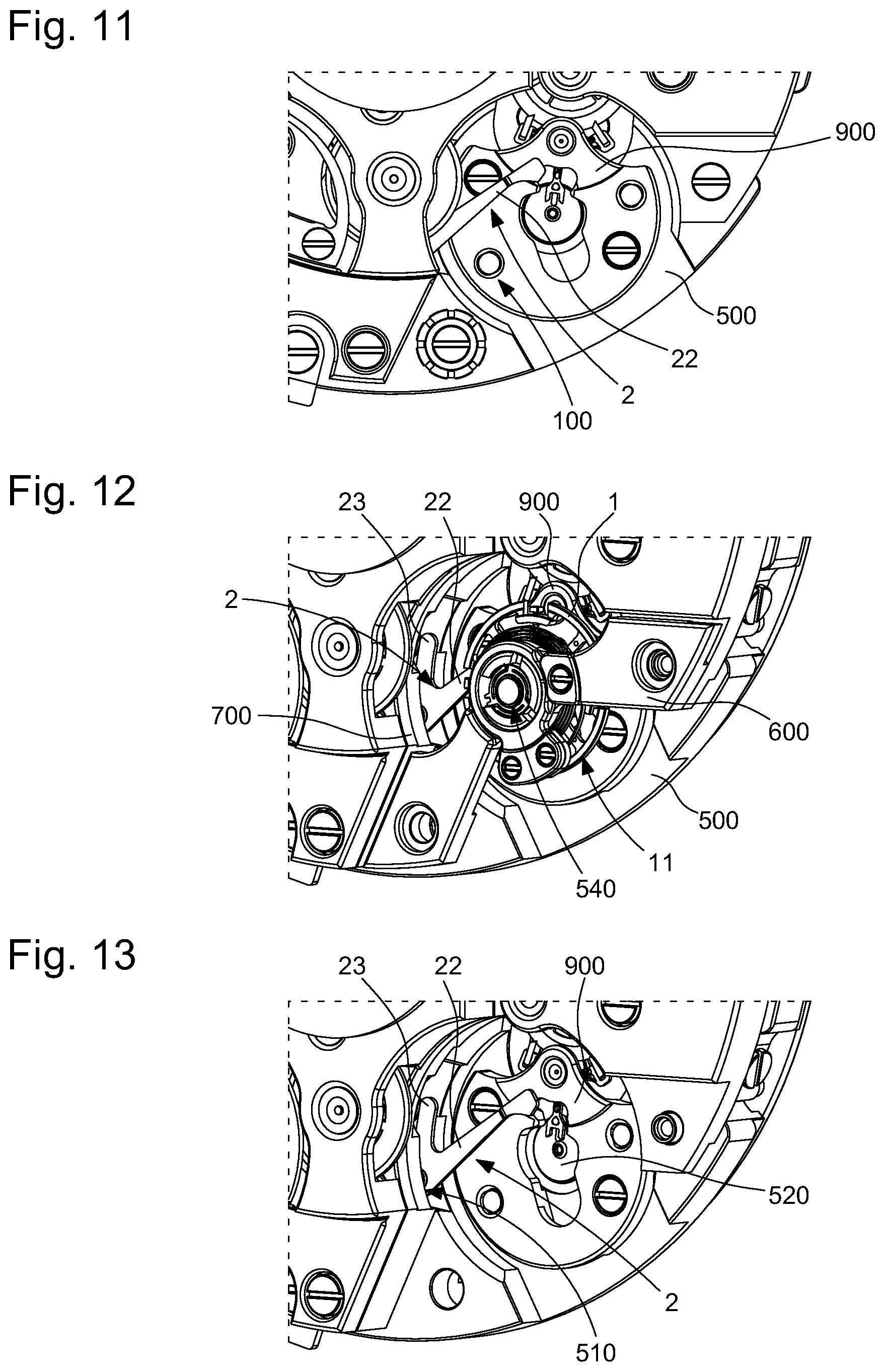 Patent US12547122 Figure 5 – Stopping mechanism for stopping or releasing a horological regulating or chronograph mechanism wheel