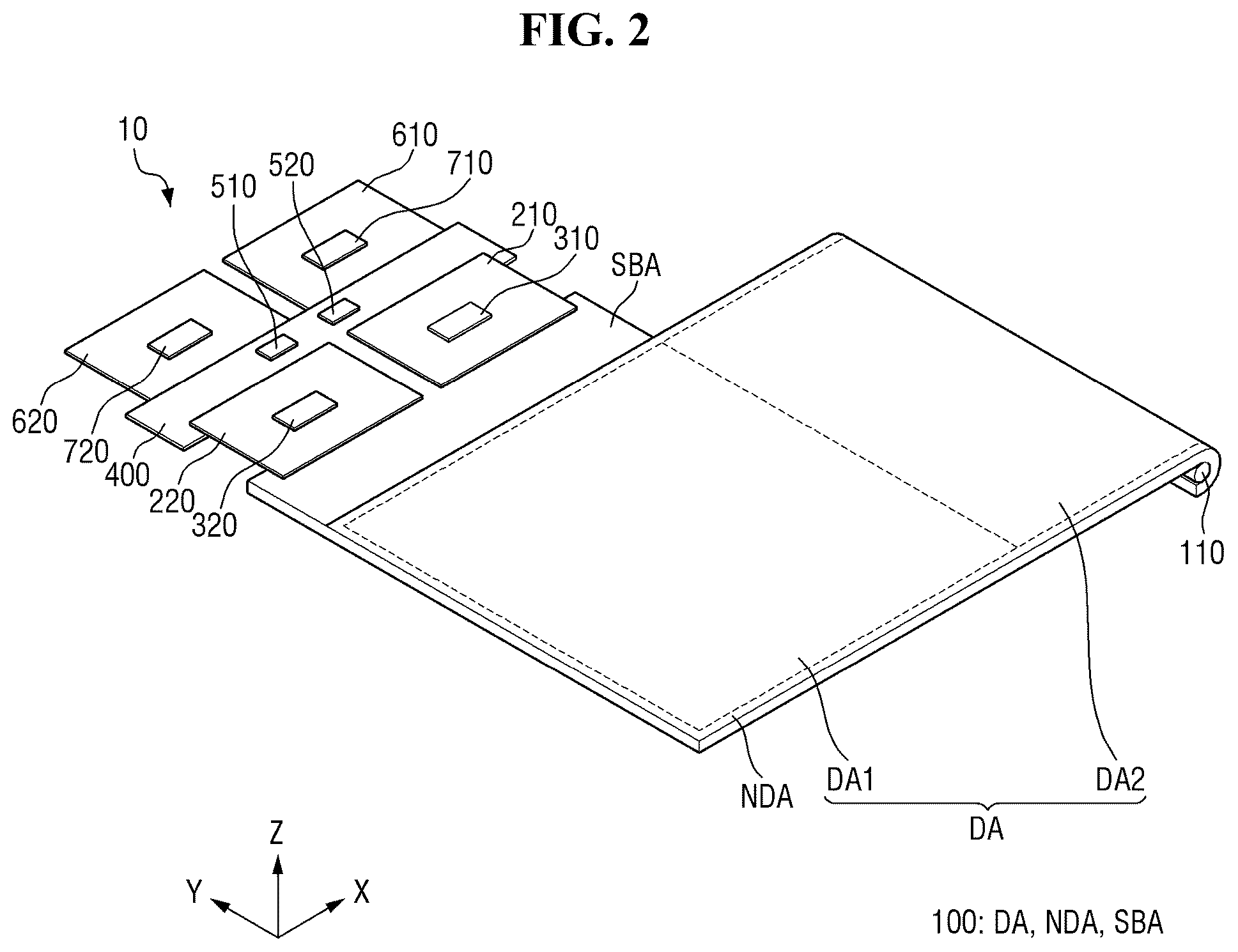 Patent US12547263 Figure 2 – Flexible display device with resistance sensing lines overlapping driving and sensing electrodes