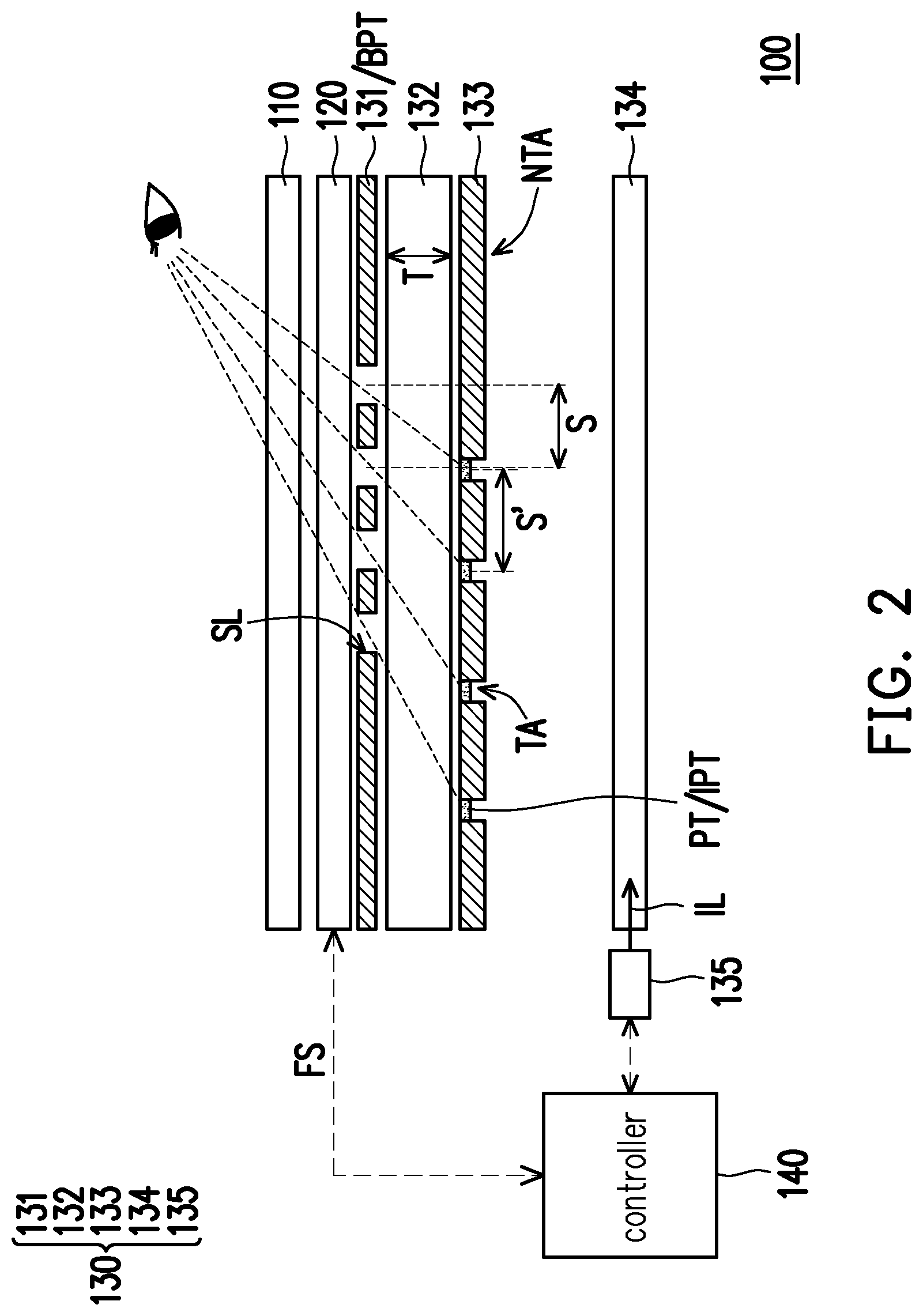 Patent US12547279 Figure 2 – Illuminated touchpad having parallax barrier light source module