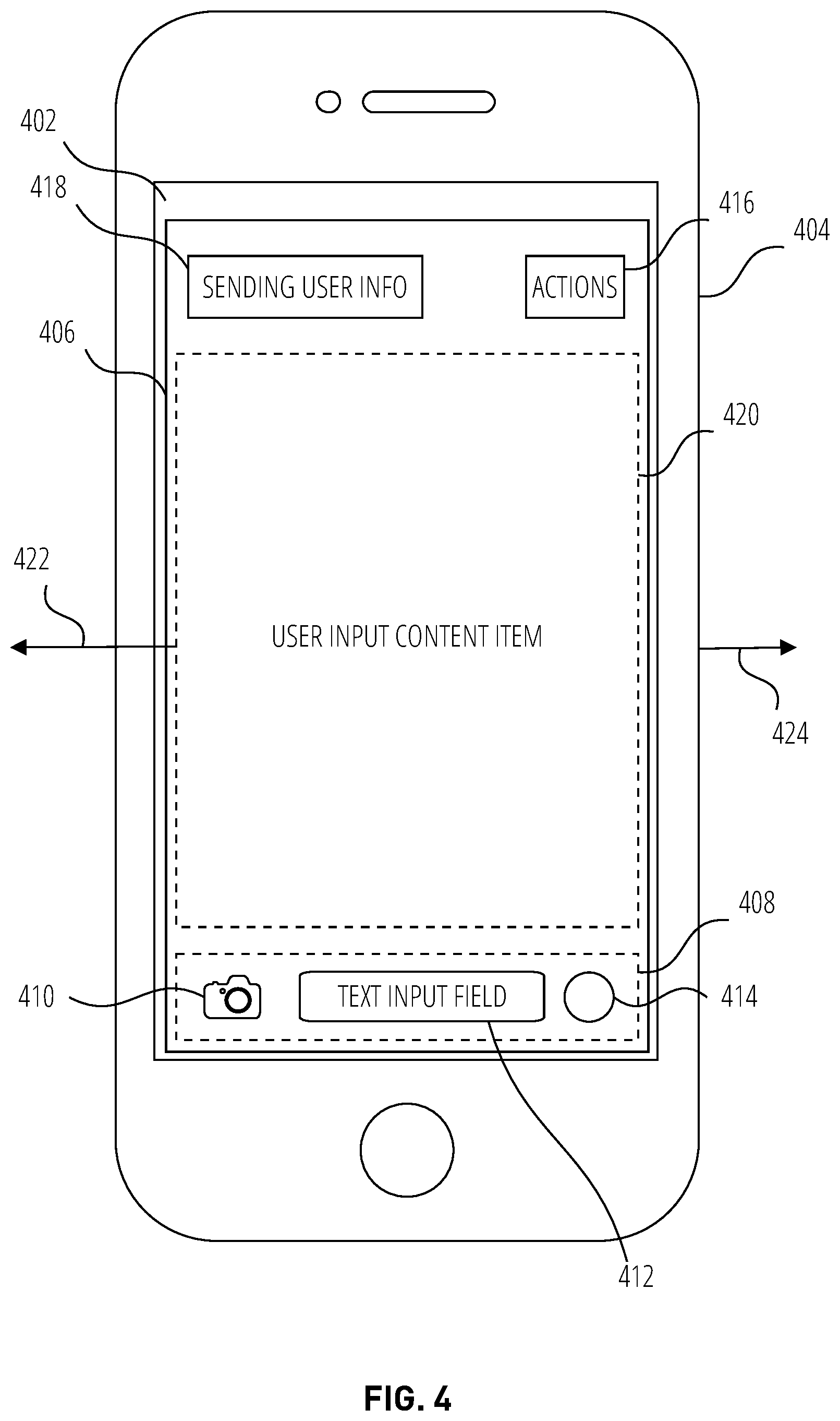 Patent US12547309 Figure 4 – User interface providing reply state transition