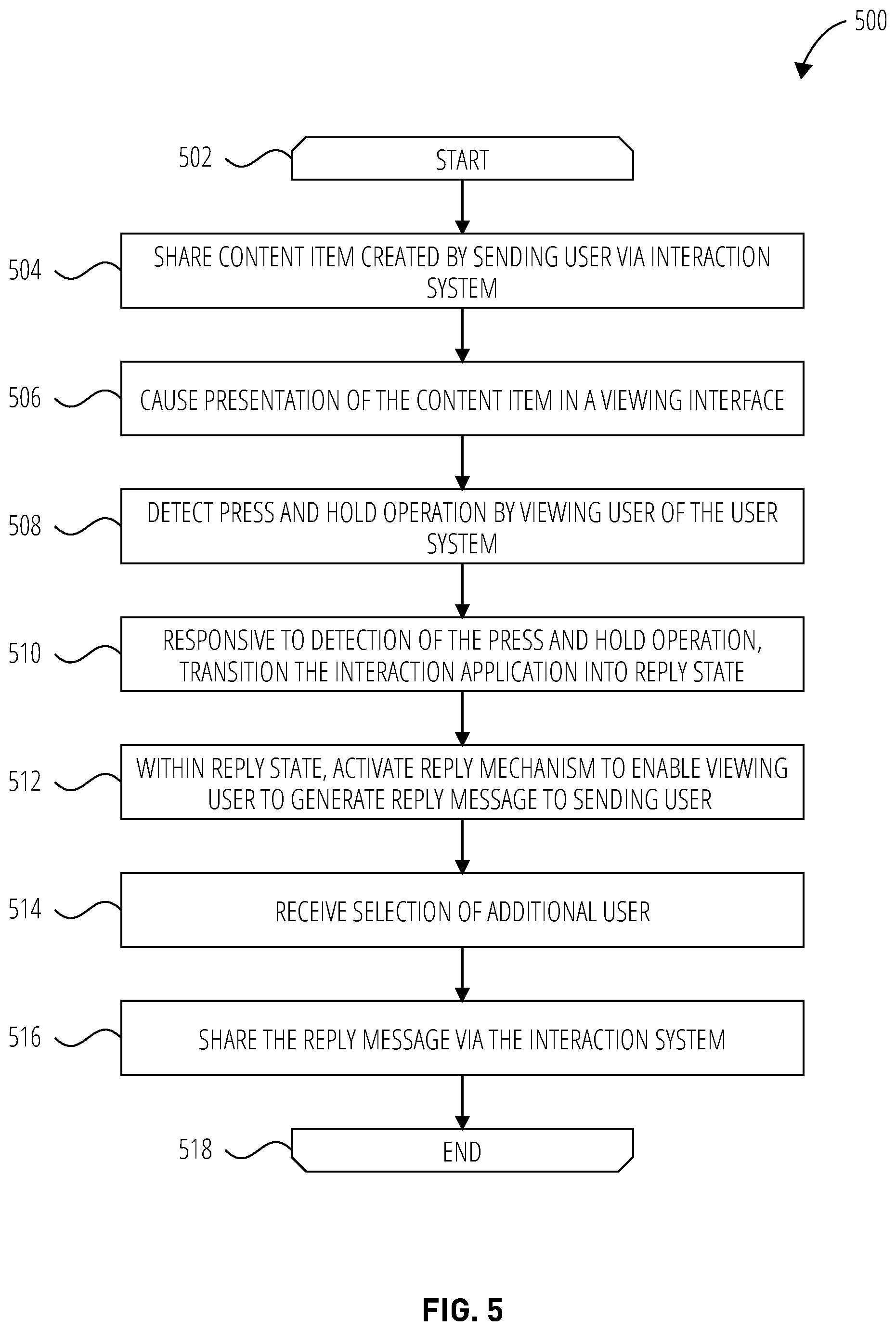Patent US12547309 Figure 5 – User interface providing reply state transition