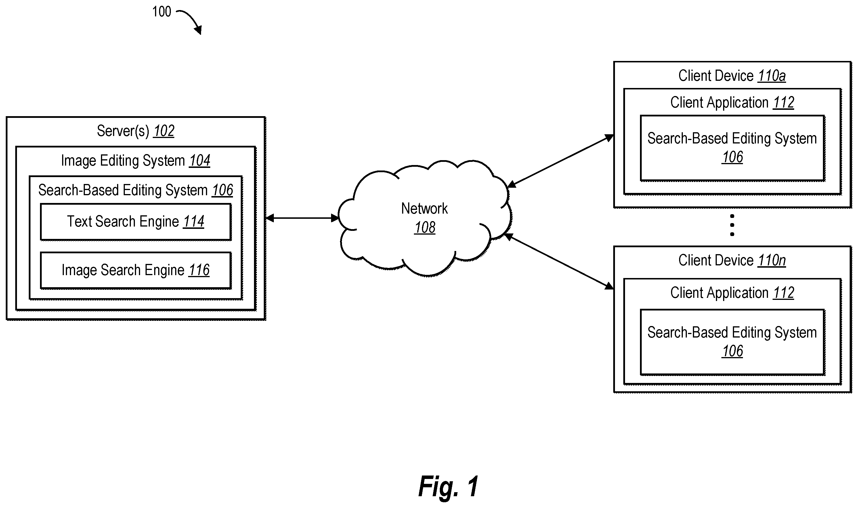 Patent US12547658 Figure 1 – Retrieving digital images in response to search queries for search-driven image editing