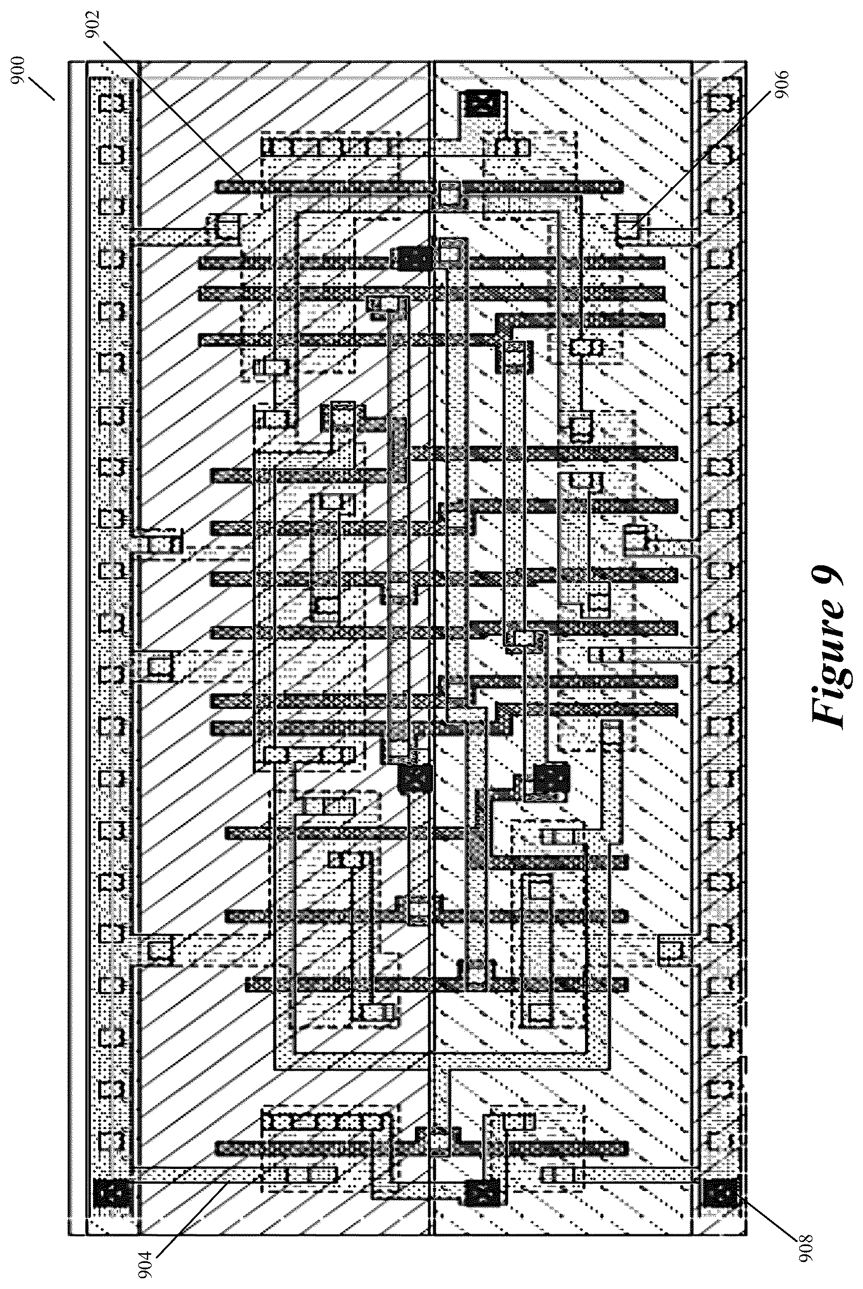 Patent US12547804 Figure 9 – Computing and displaying a predicted overlap shape in an IC design based on predicted manufacturing contours