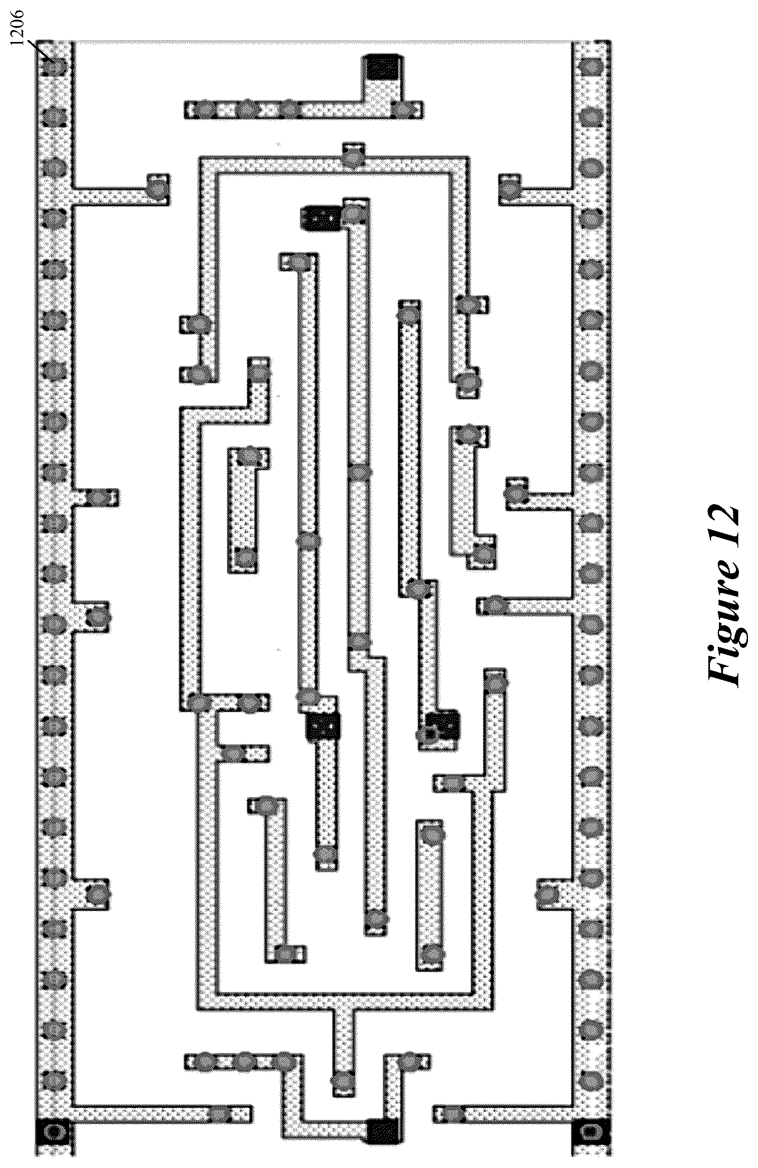 Patent US12547804 Figure 12 – Computing and displaying a predicted overlap shape in an IC design based on predicted manufacturing contours
