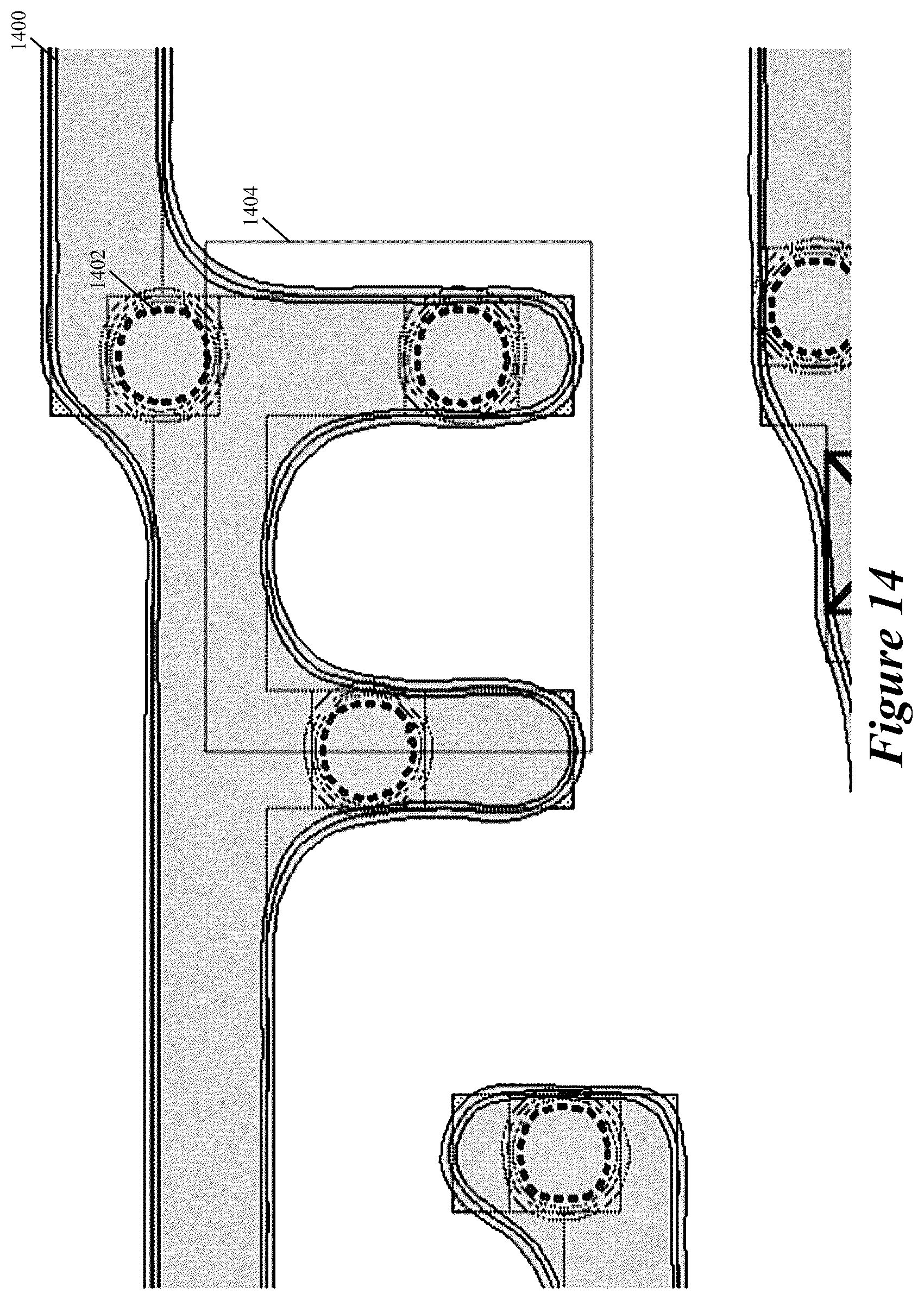 Patent US12547804 Figure 14 – Computing and displaying a predicted overlap shape in an IC design based on predicted manufacturing contours