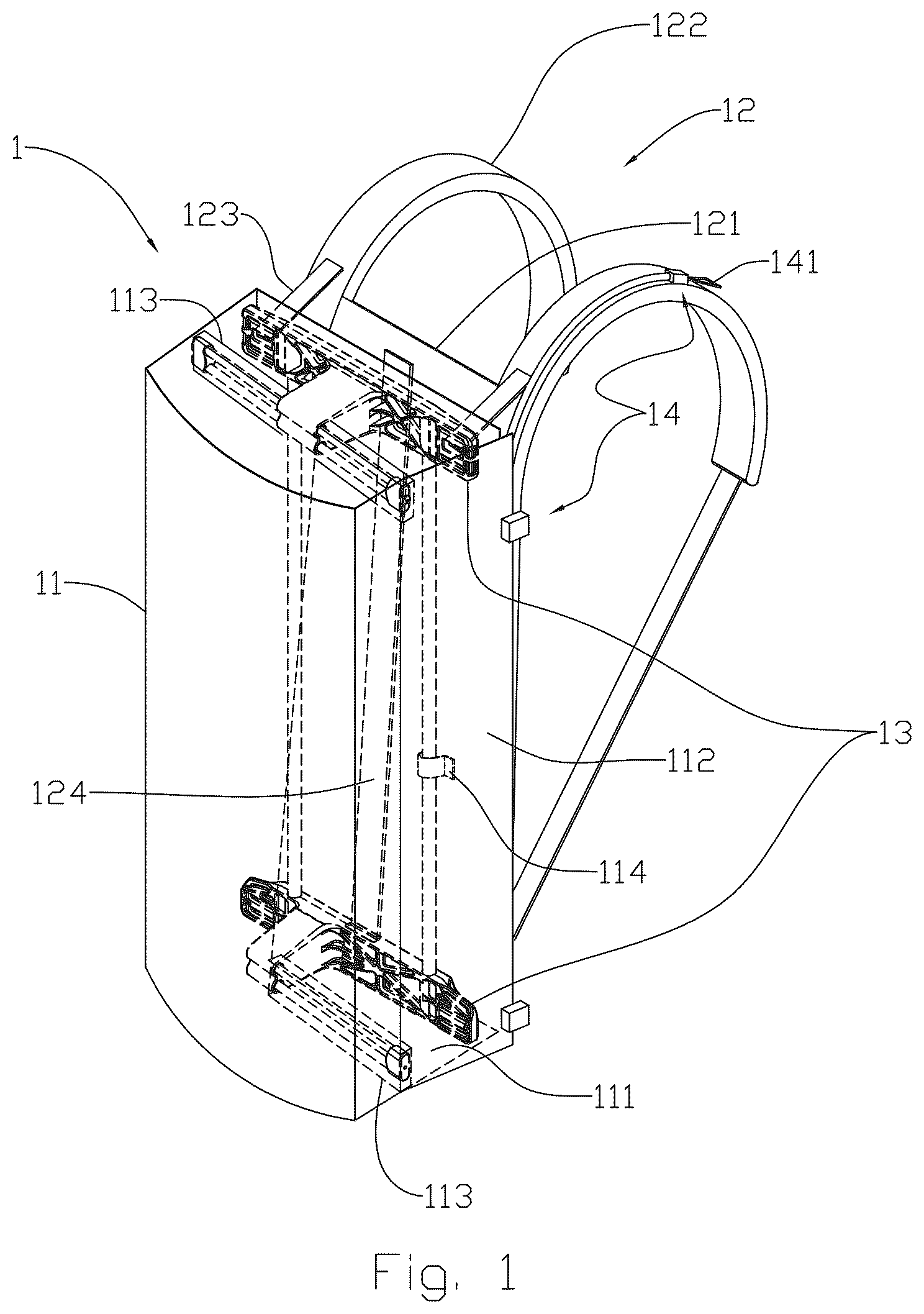 Patent US12551000 Figure 1 – Carrying device for carrying an elongated object