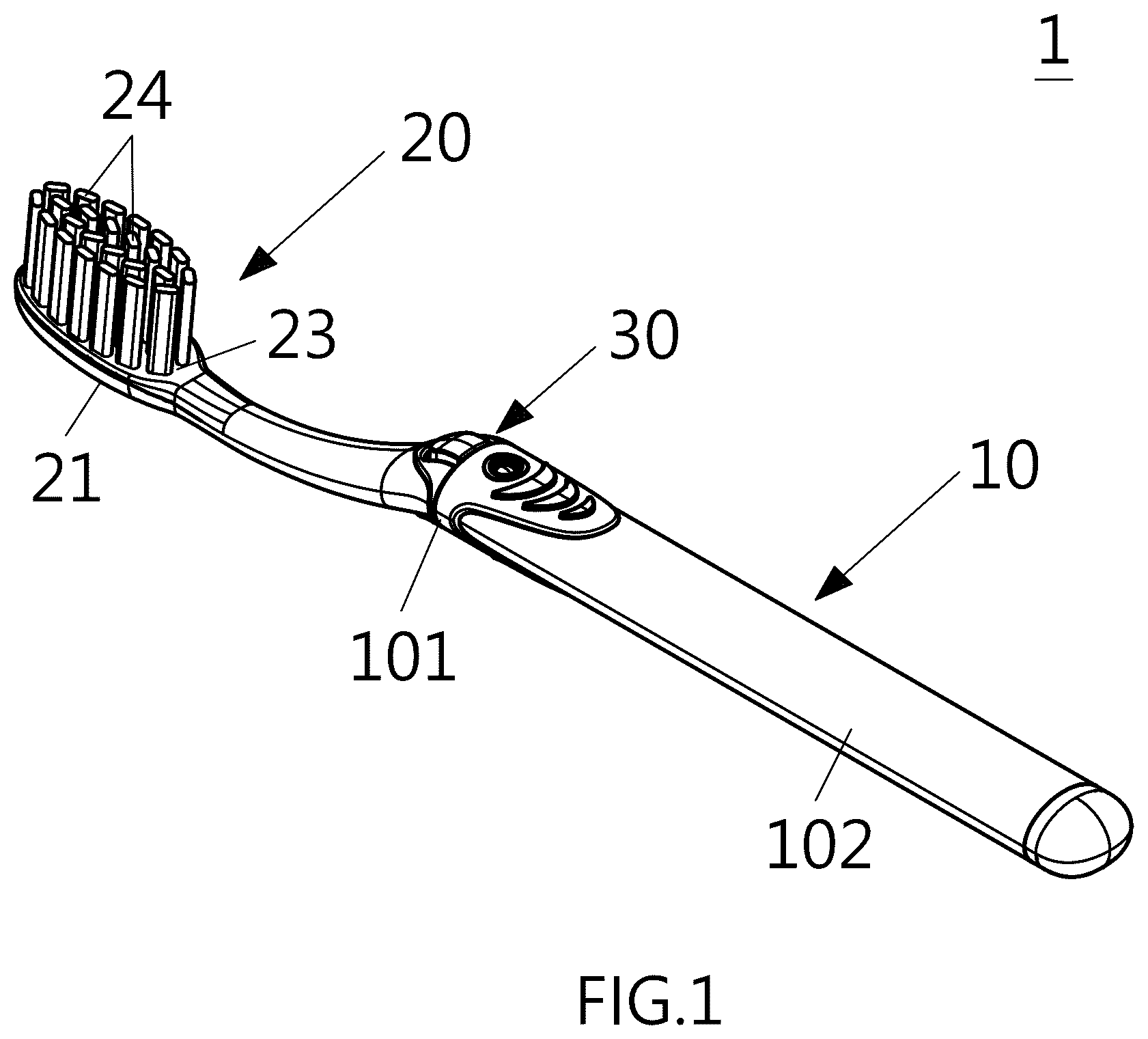 Patent US12551004 Figure 1 – Toothbrush with detachable brush head