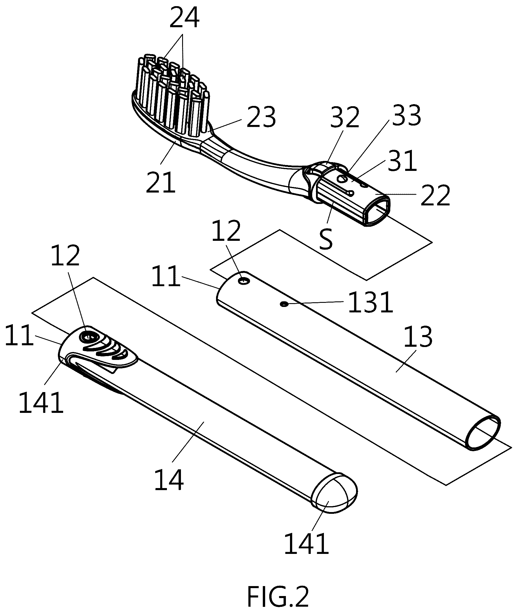 Patent US12551004 Figure 2 – Toothbrush with detachable brush head