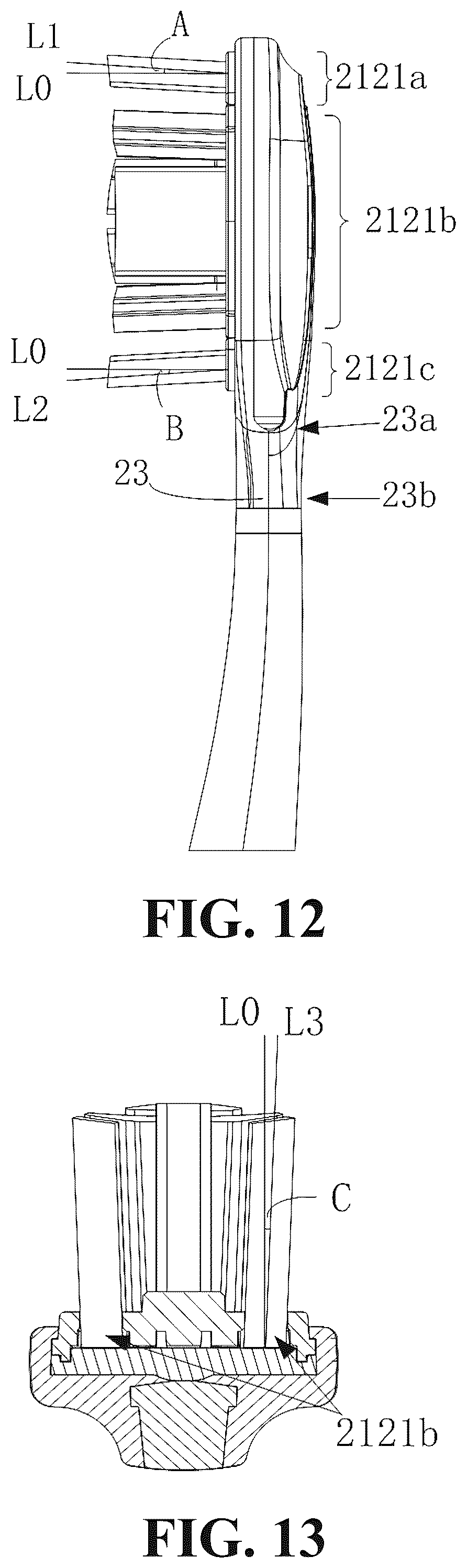 Patent US12551005 Figure 8 – Toothbrush and toothbrush head