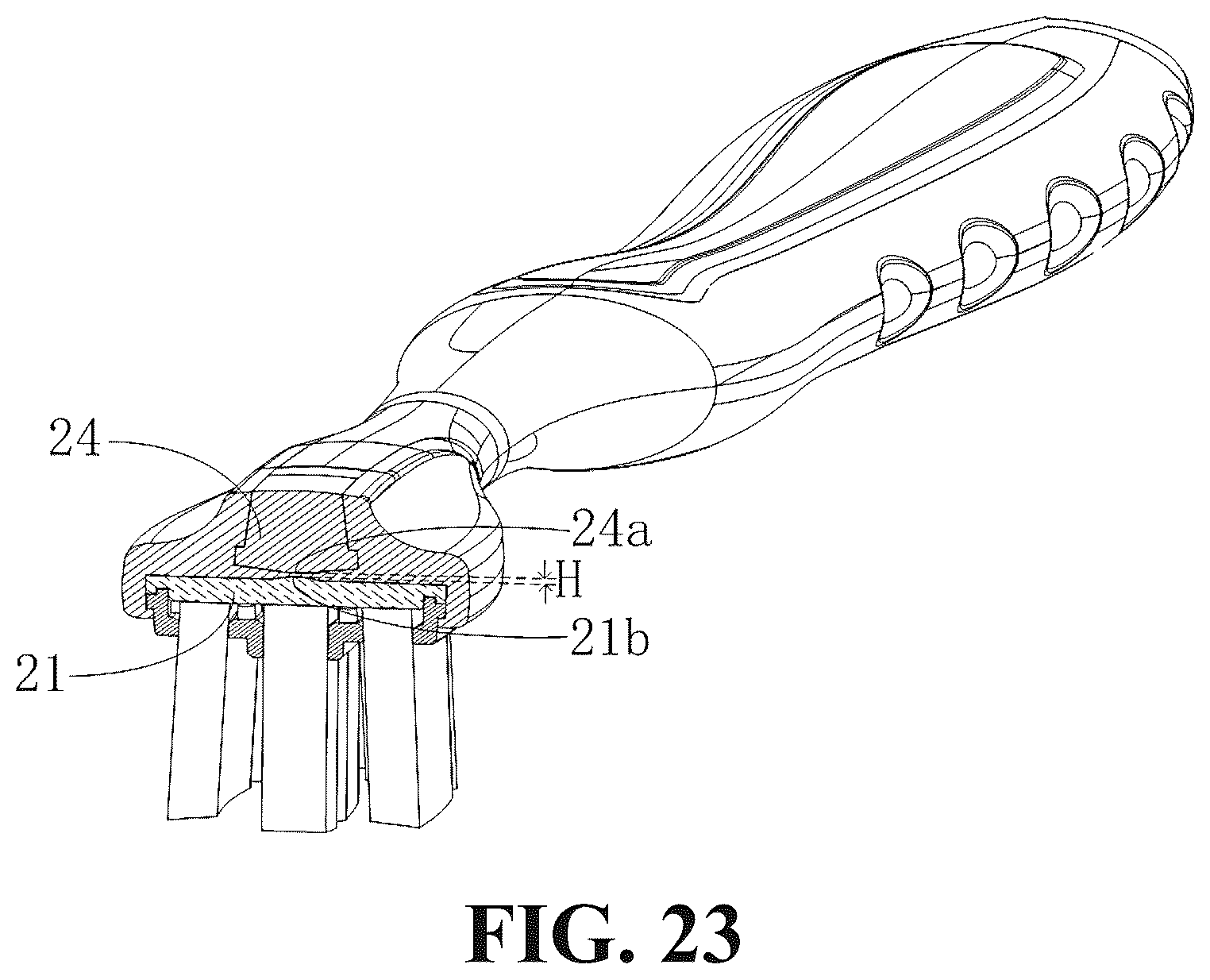 Patent US12551005 Figure 15 – Toothbrush and toothbrush head