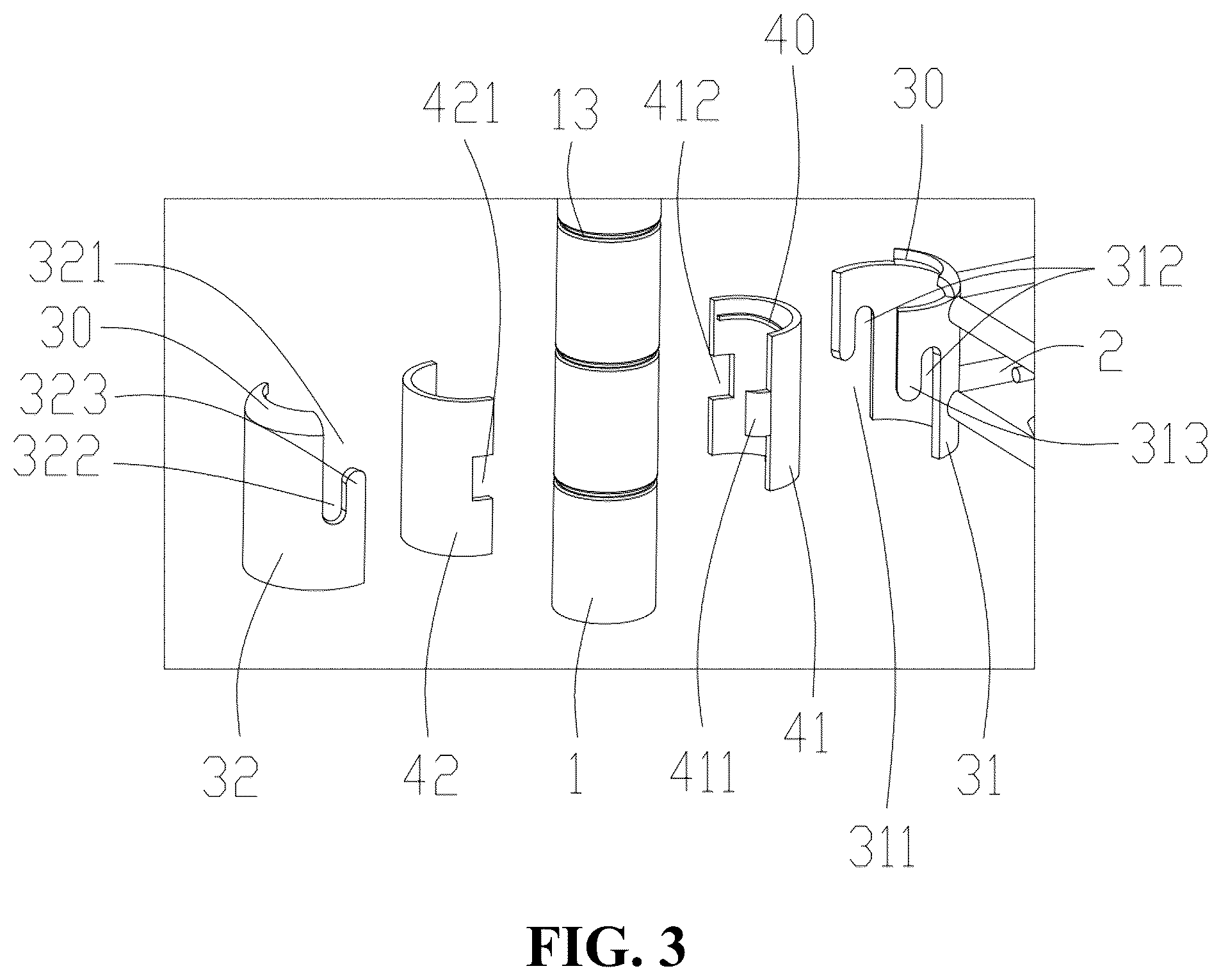 Patent US12551011 Figure 3 – Connecting structure of storage rack and storage rack