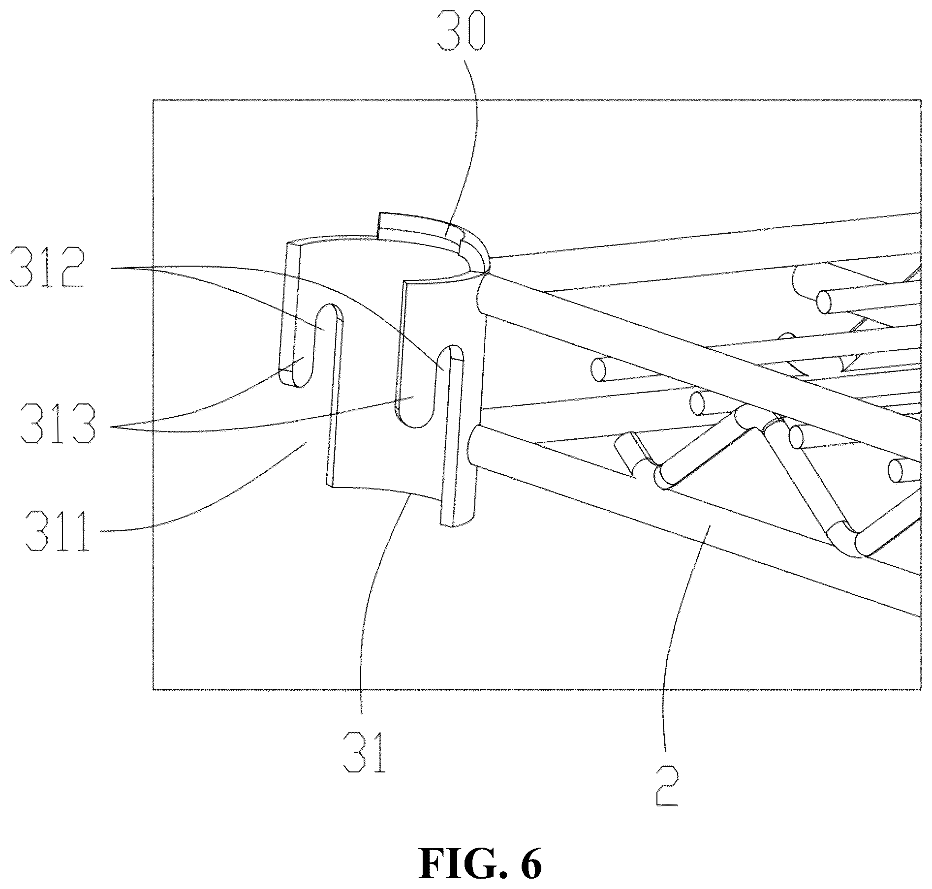 Patent US12551011 Figure 6 – Connecting structure of storage rack and storage rack