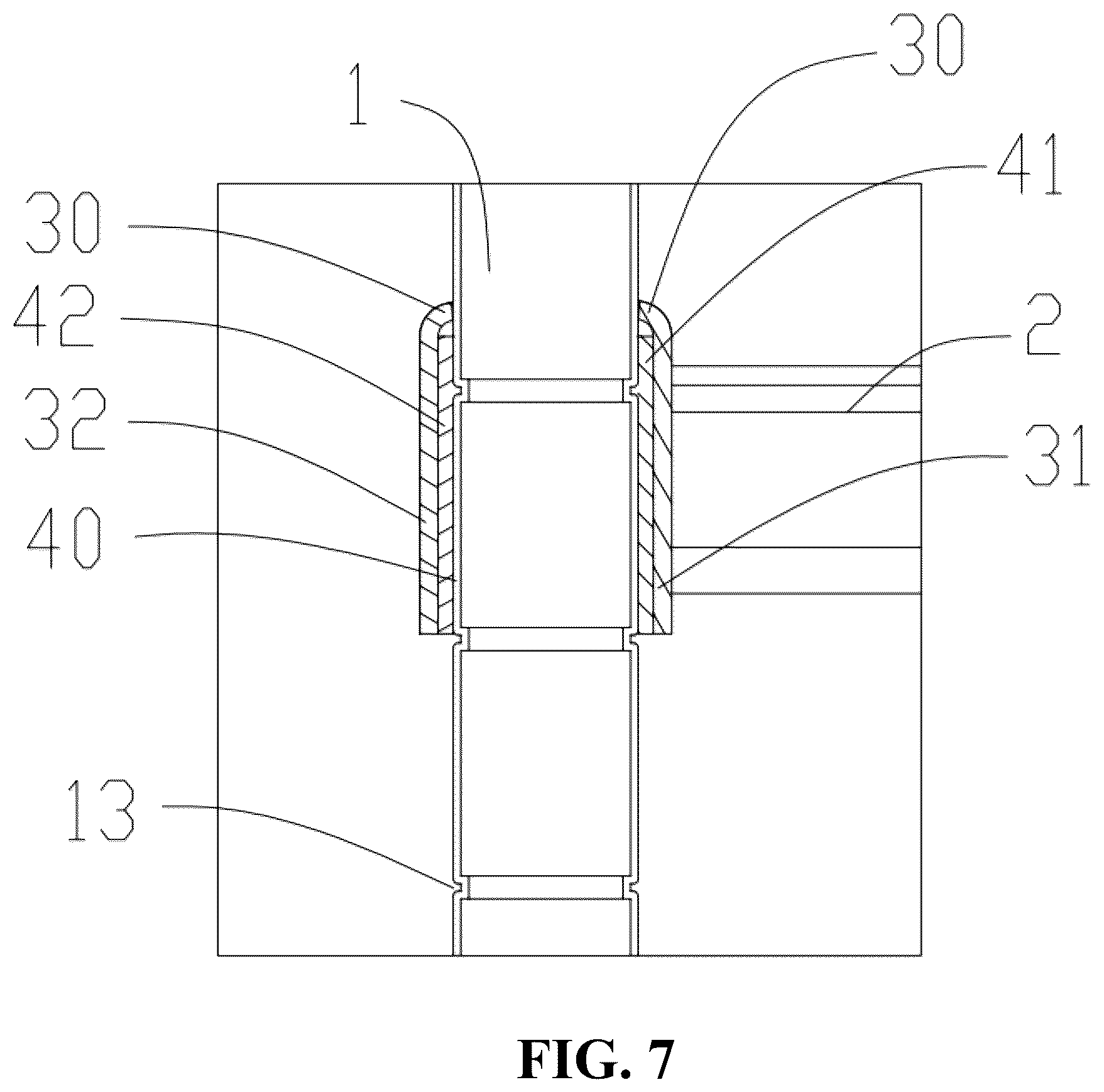 Patent US12551011 Figure 7 – Connecting structure of storage rack and storage rack