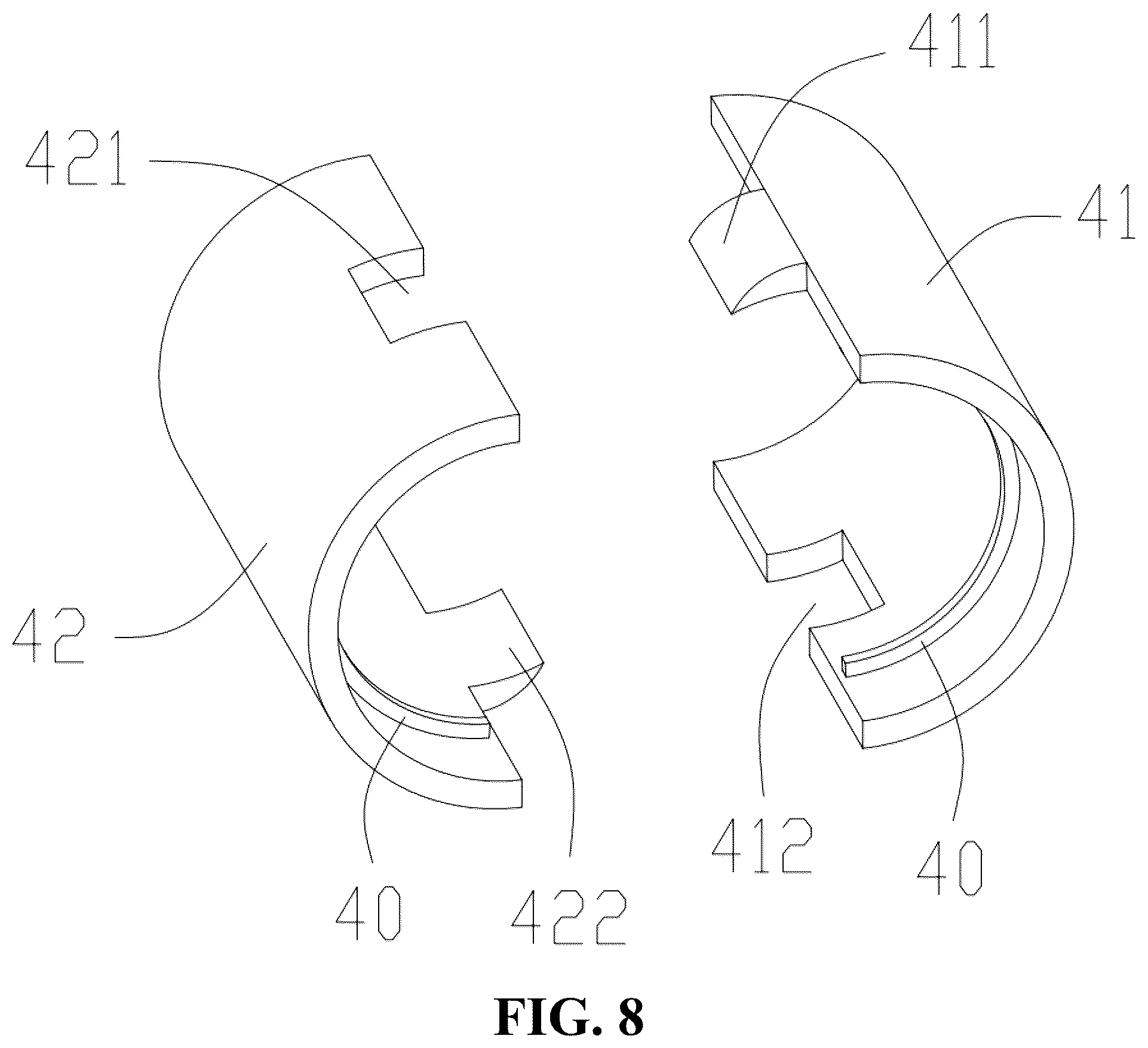 Patent US12551011 Figure 8 – Connecting structure of storage rack and storage rack