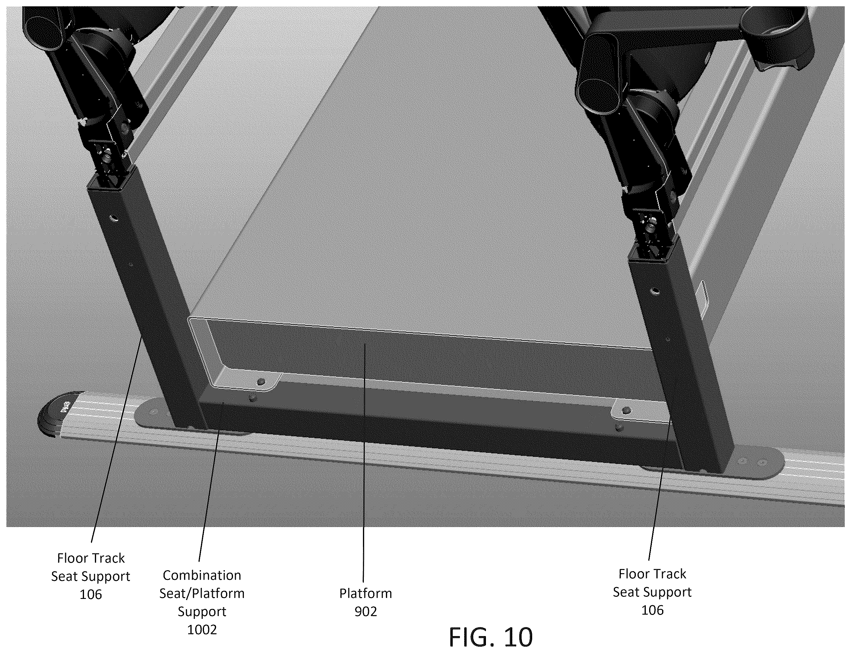 Patent US12551014 Figure 10 – Adjustable floor track and seating system for tiered seating