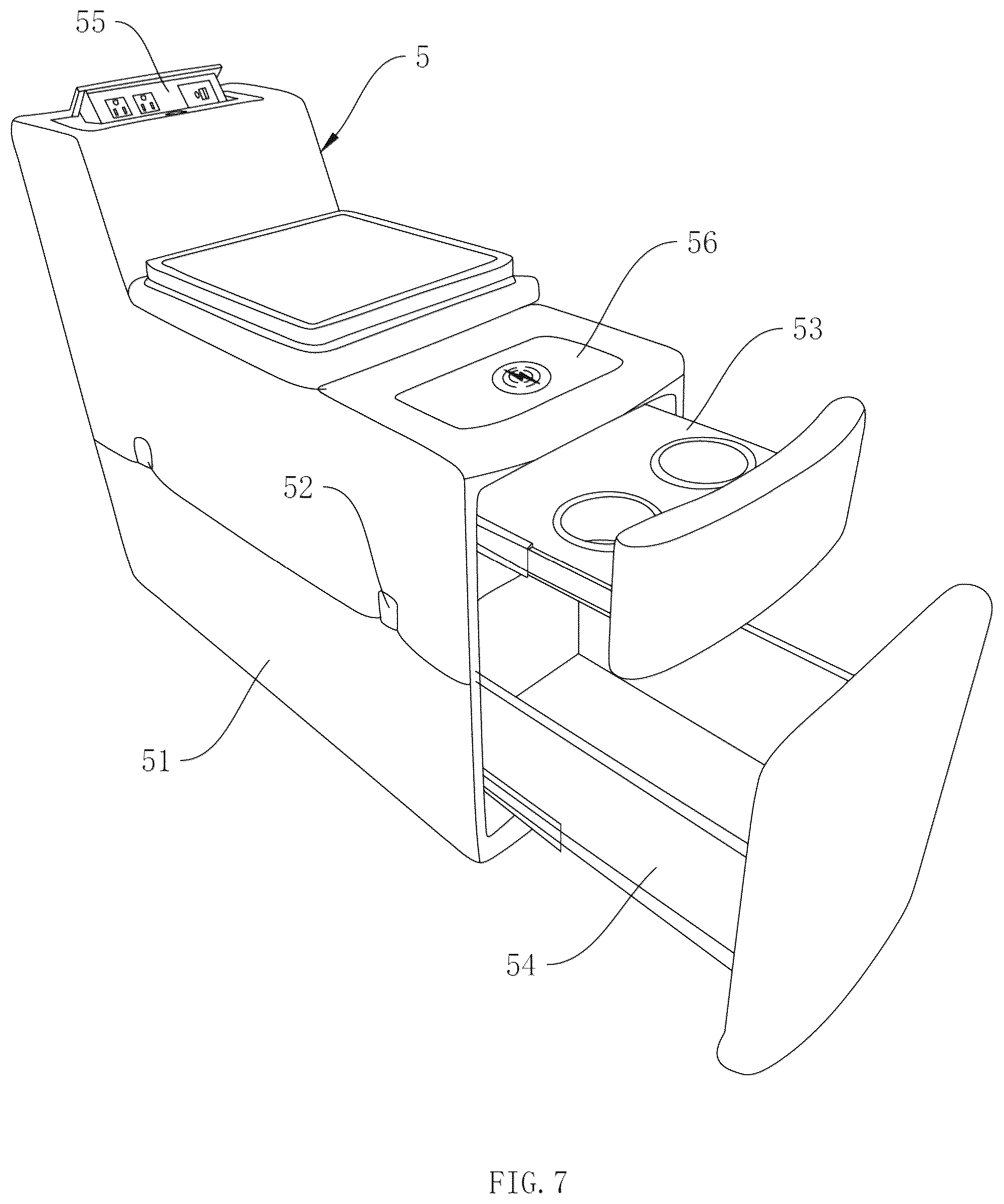 Patent US12551021 Figure 7 – Modular sofa assembly