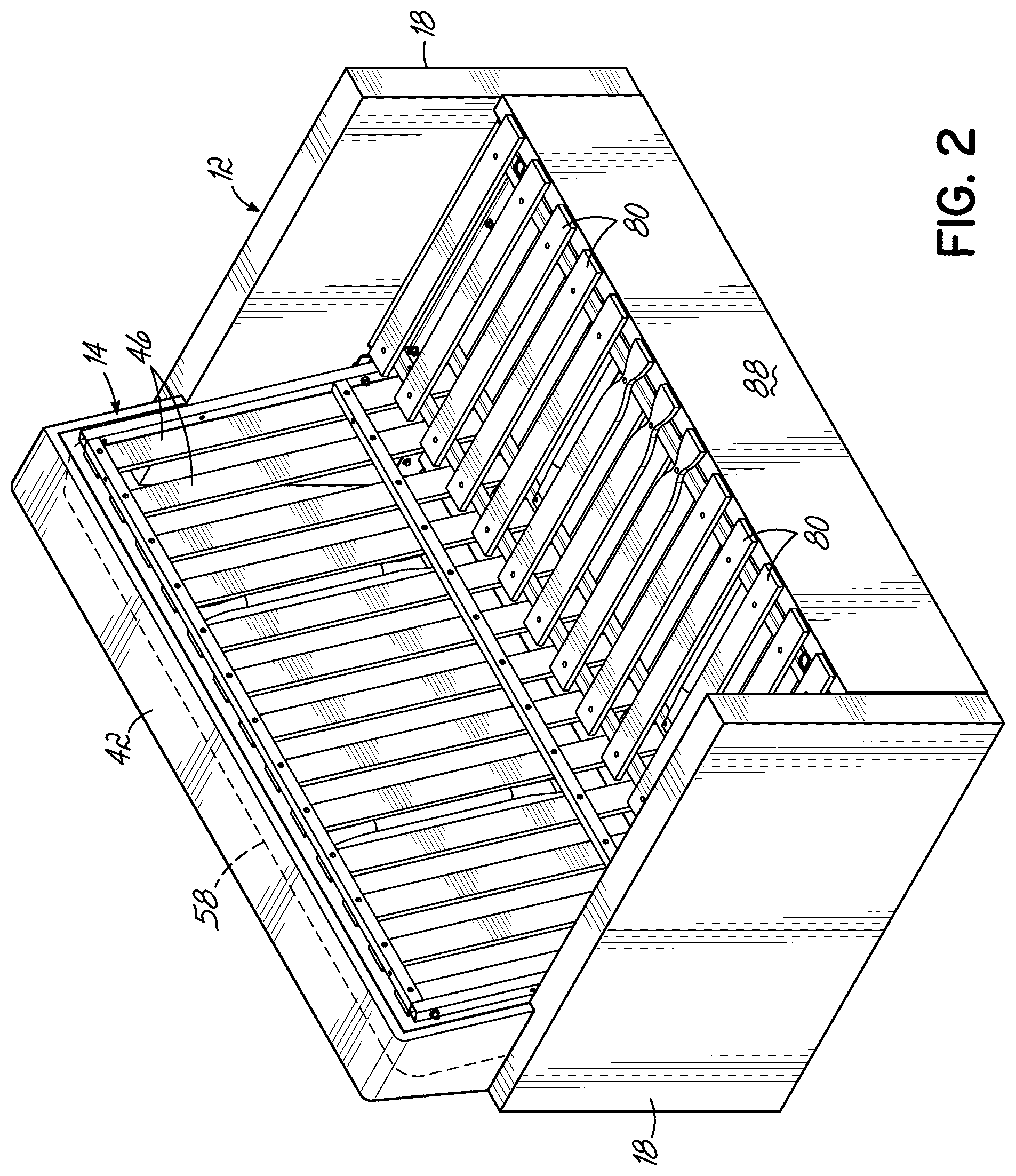 Patent US12551023 Figure 2 – Modular sofa sleeper having pivotal backrest assembly