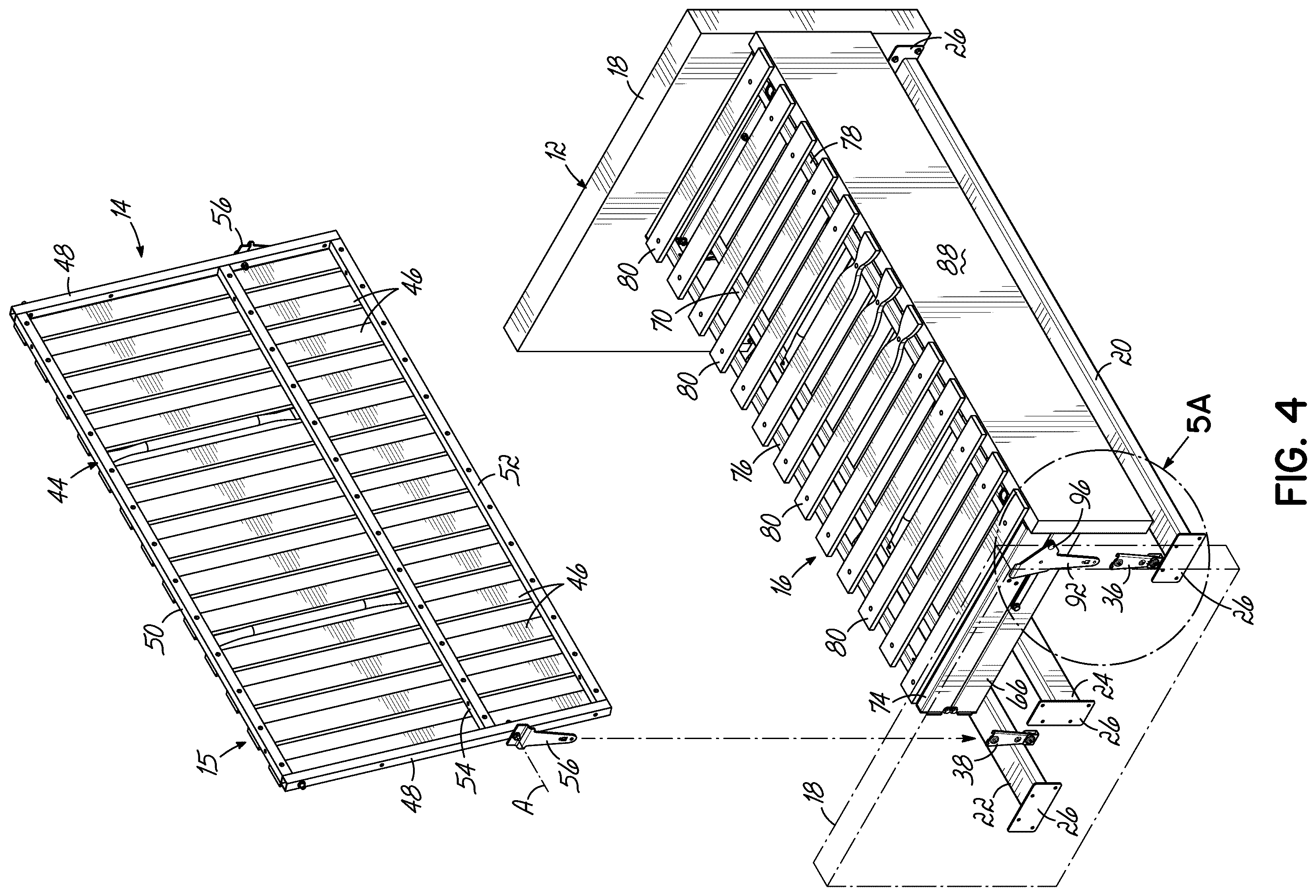 Patent US12551023 Figure 4 – Modular sofa sleeper having pivotal backrest assembly