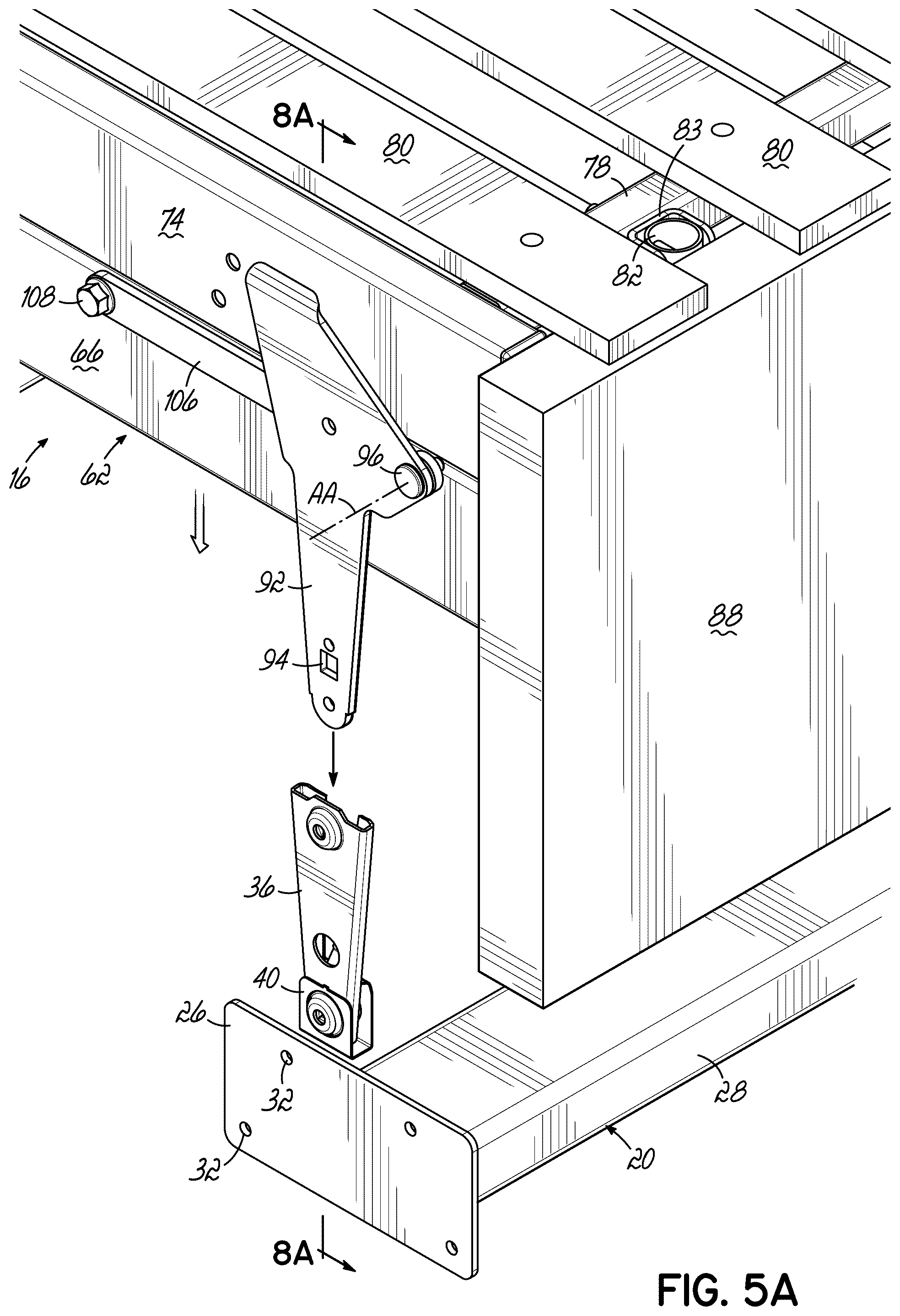 Patent US12551023 Figure 5 – Modular sofa sleeper having pivotal backrest assembly