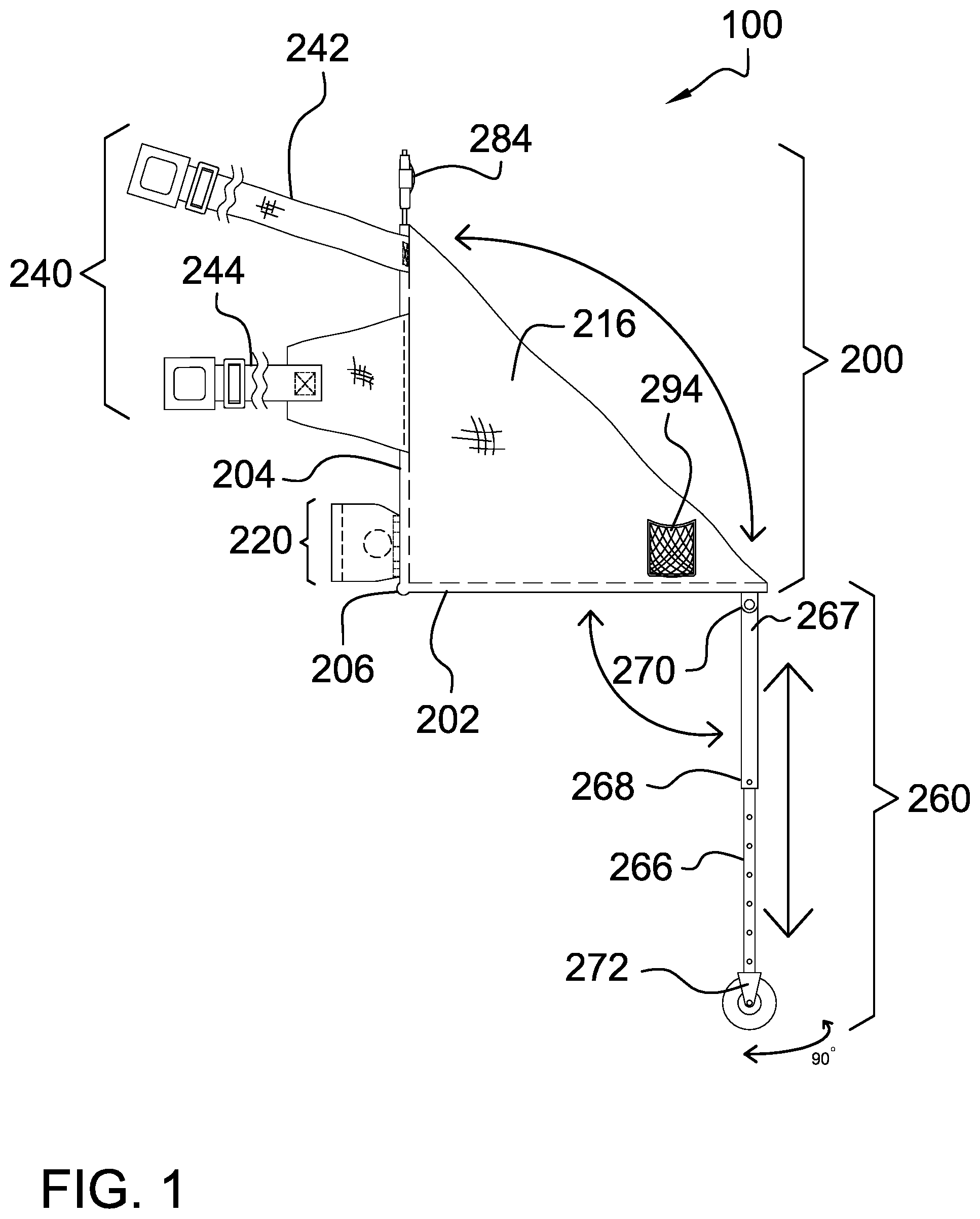 Patent US12551029 Figure 1 – Child seat attachment for luggage