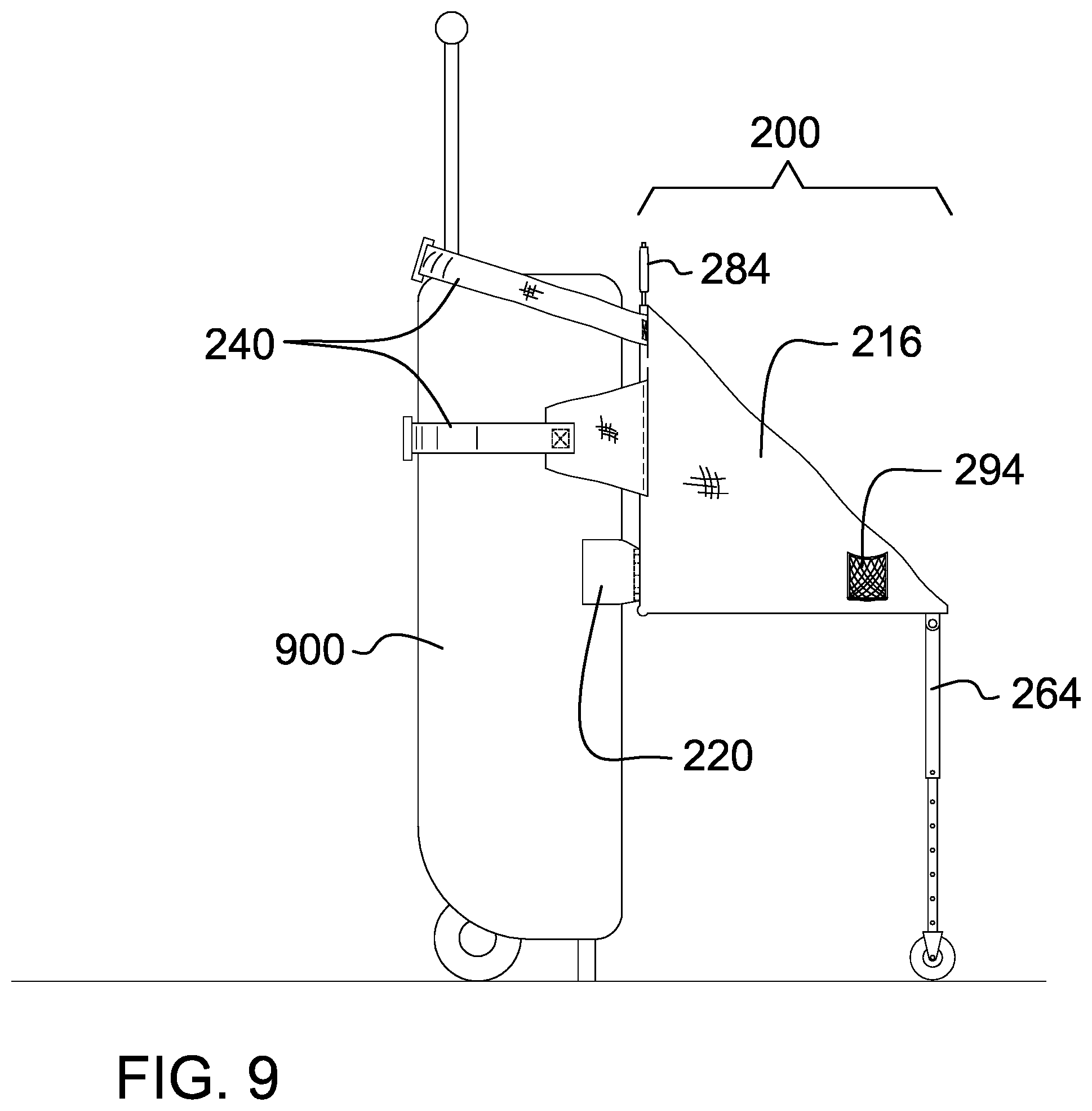 Patent US12551029 Figure 8 – Child seat attachment for luggage