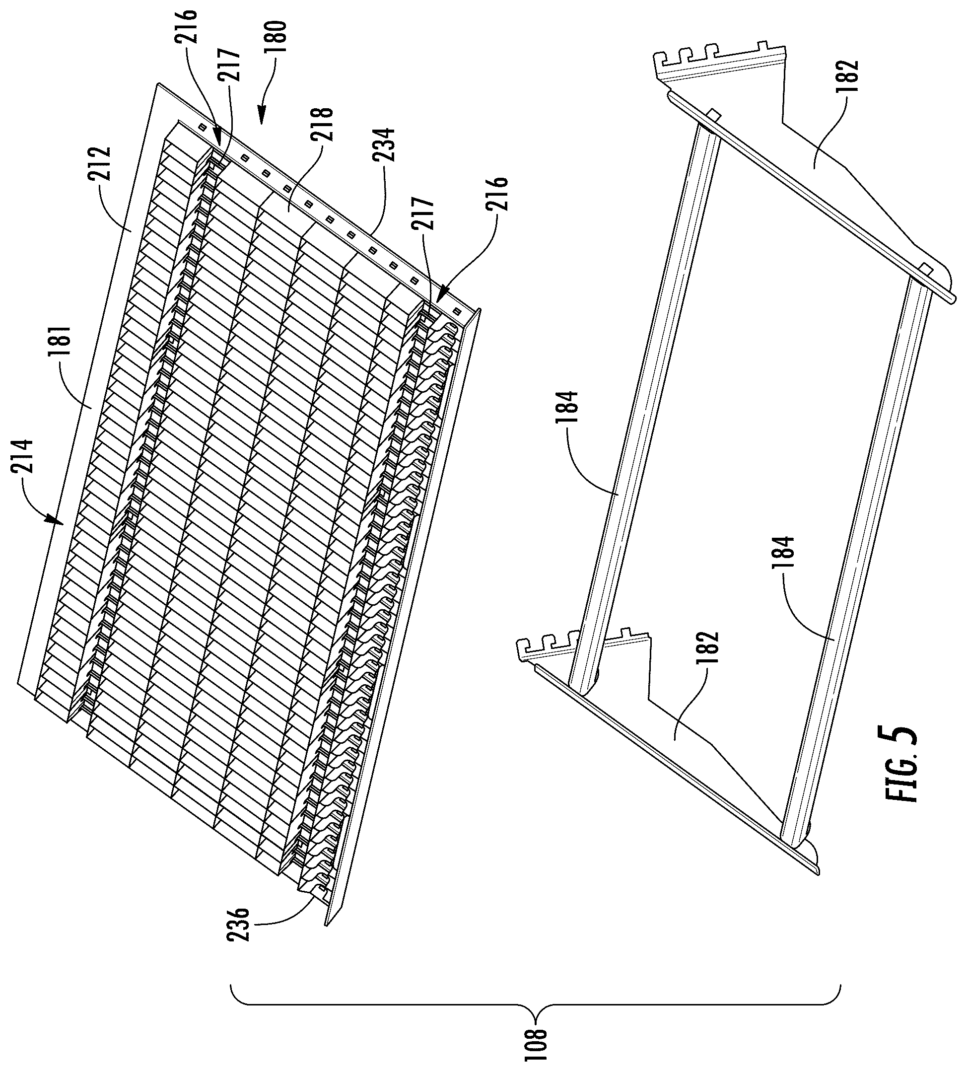 Patent US12551031 Figure 5 – Retail merchandise shelving system and deck panels for same