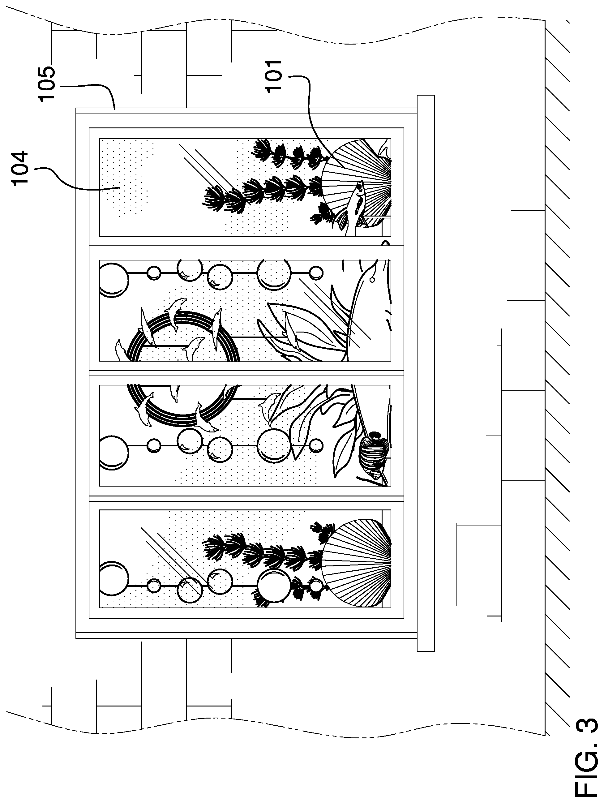 Patent US12551033 Figure 3 – Bay window aquarium kit