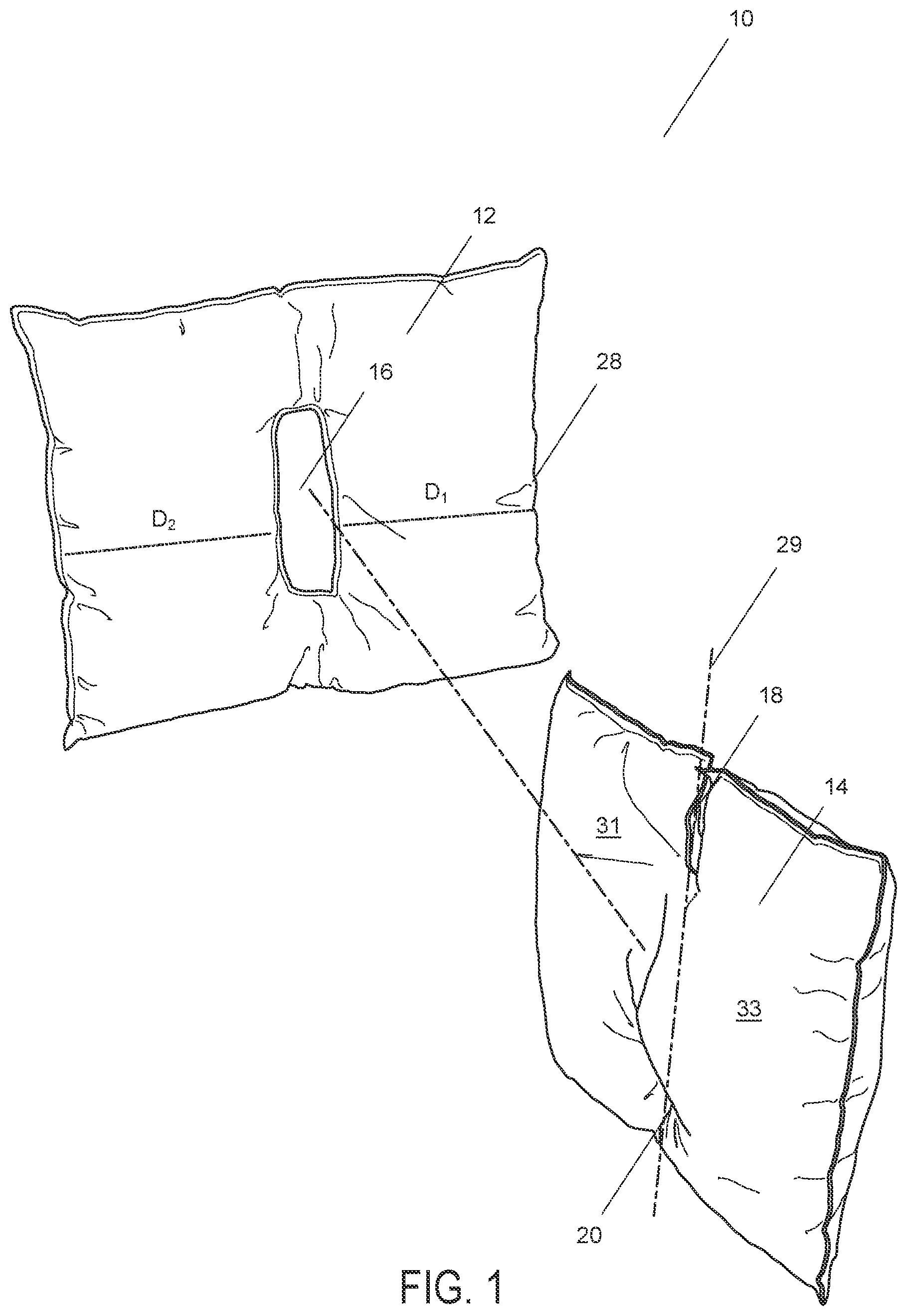 Patent US12551037 Figure 1 – Pillow system