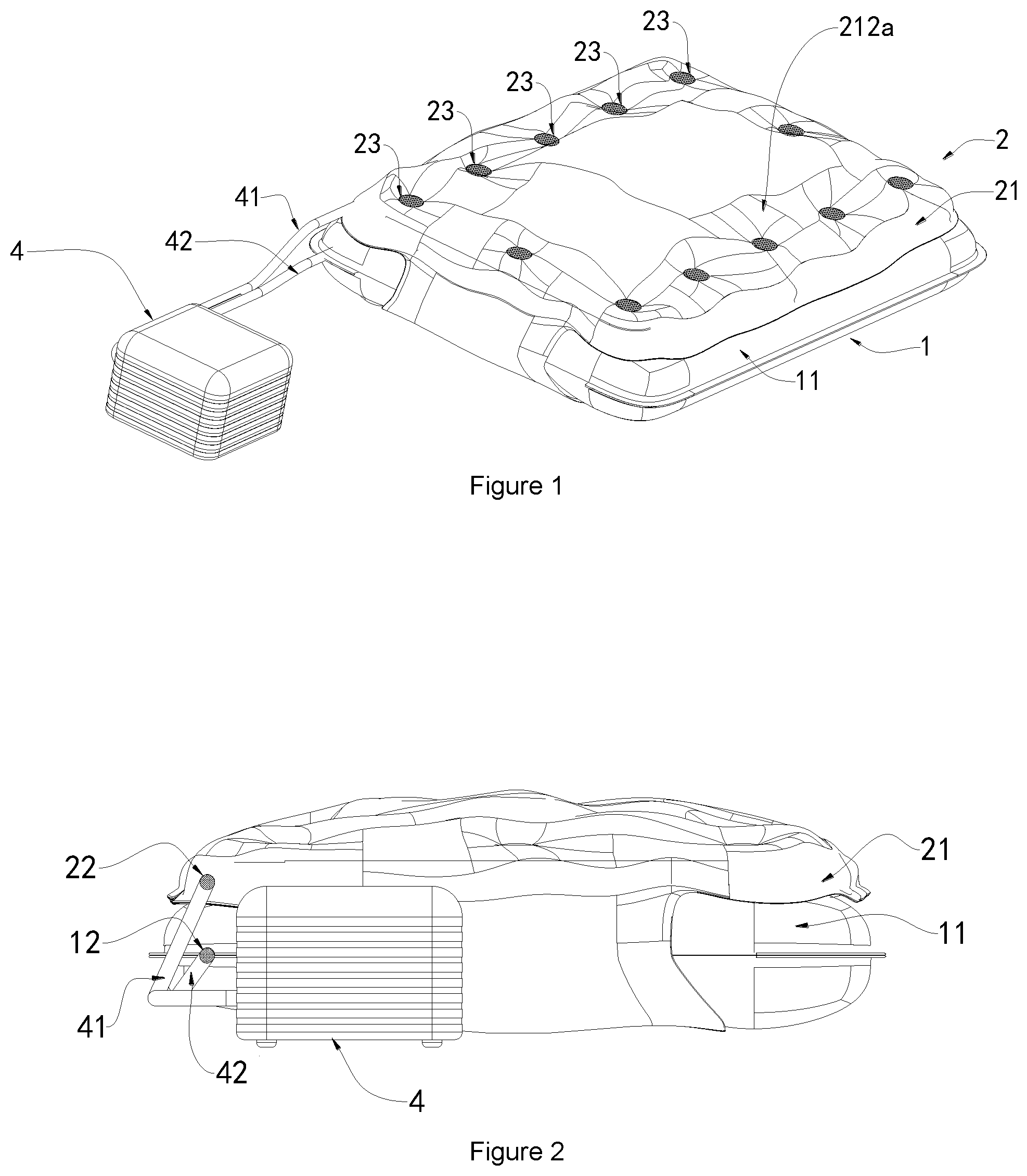 Patent US12551039 Figure 1 – Buoyancy-type pillow with combined action of gas and liquid media
