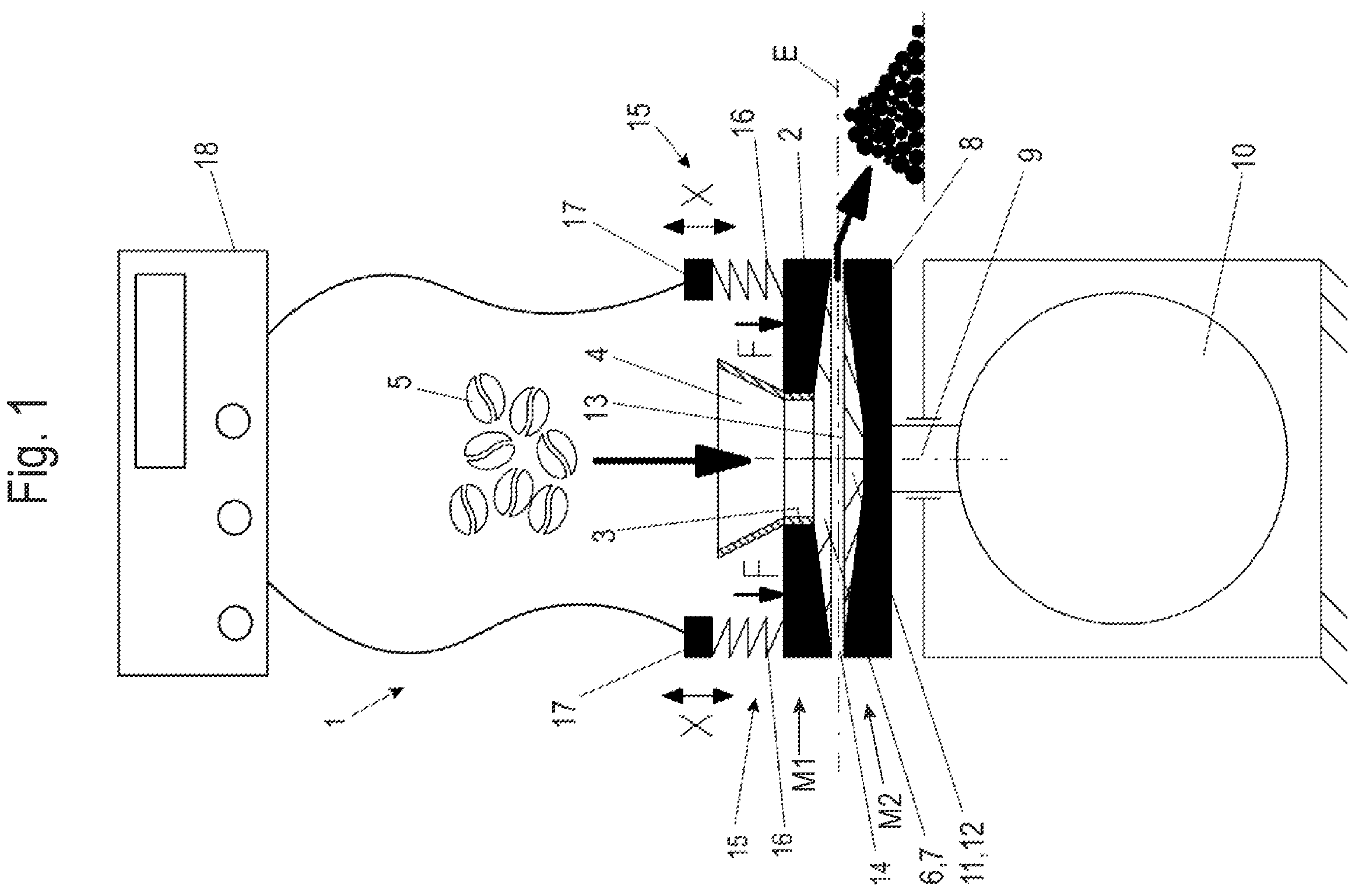 Patent US12551045 Figure 1 – Grinder and coffee machine having such a grinder
