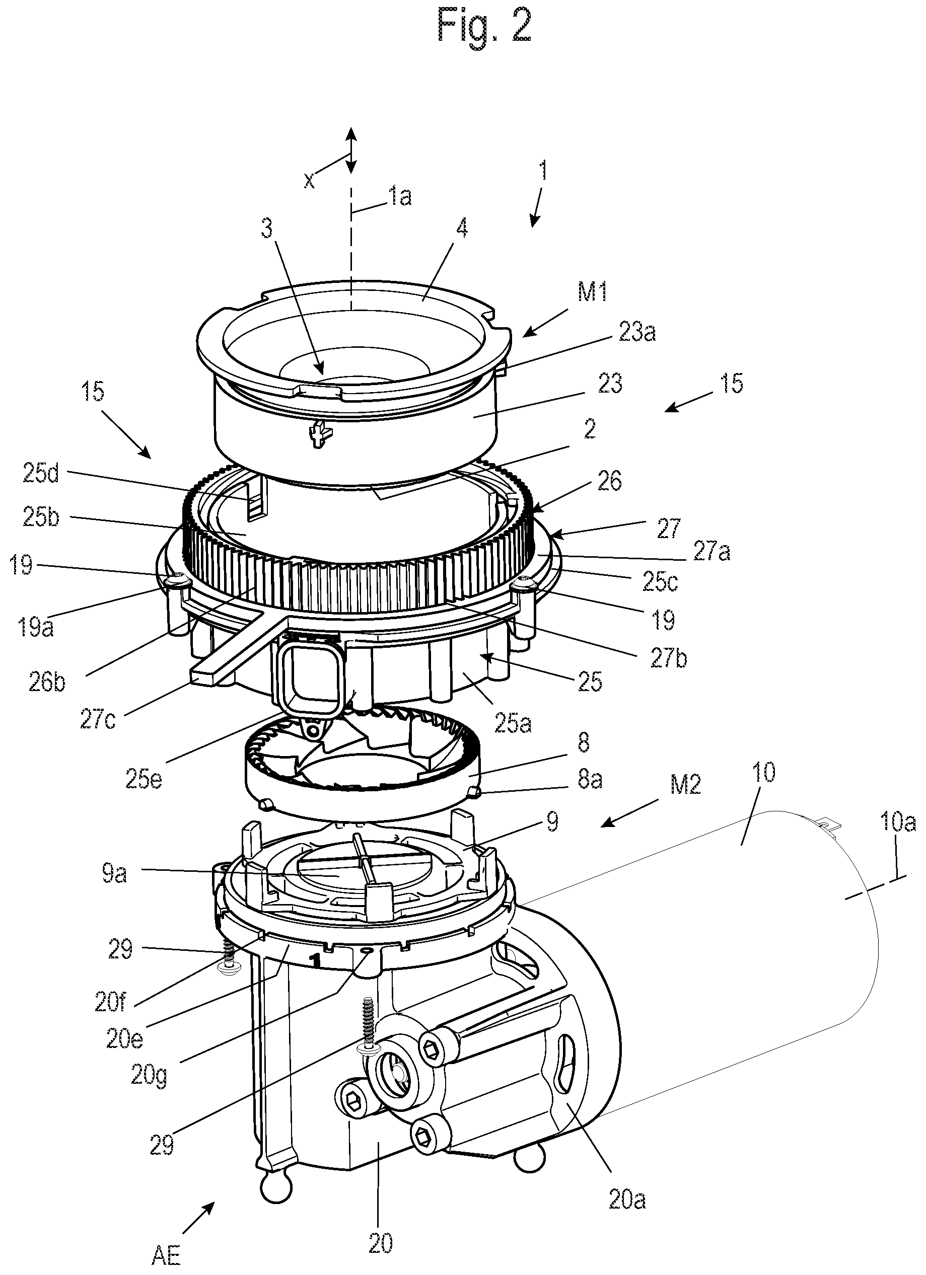 Patent US12551045 Figure 2 – Grinder and coffee machine having such a grinder