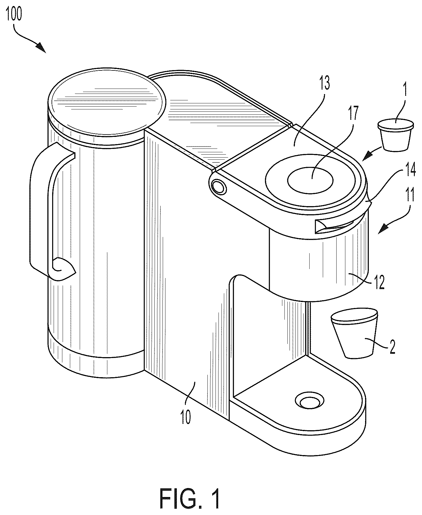 Patent US12551050 Figure 1 – Beverage machine with capsule imaging