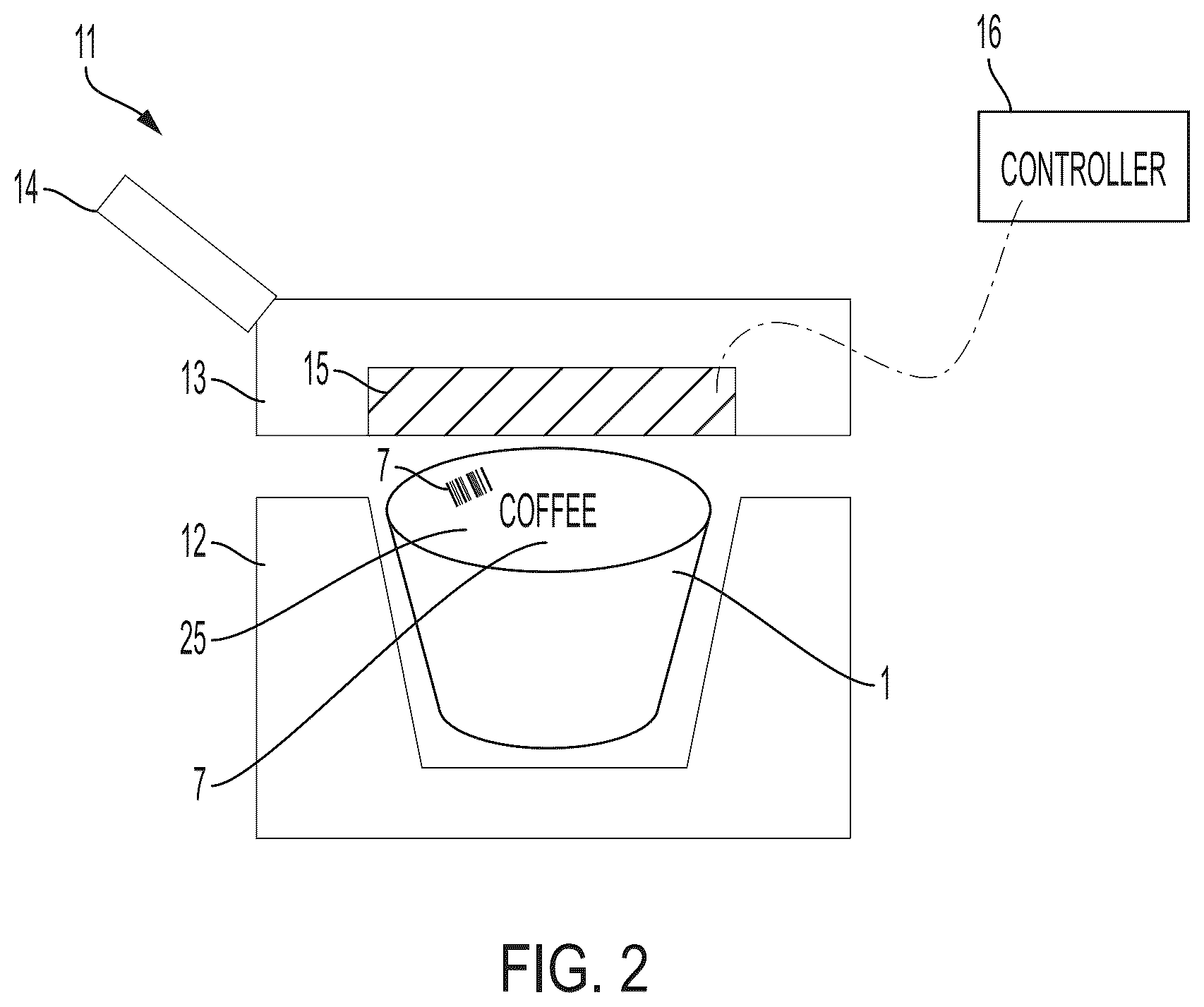 Patent US12551050 Figure 2 – Beverage machine with capsule imaging