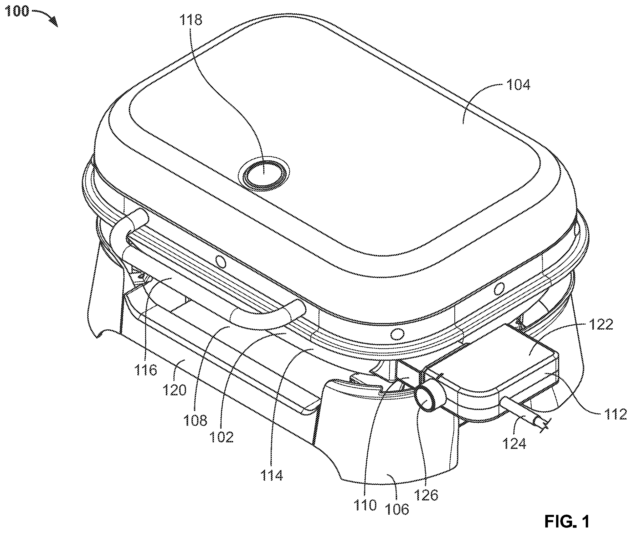 Patent US12551053 Figure 1 – Portable grills having reversible steam tray assemblies