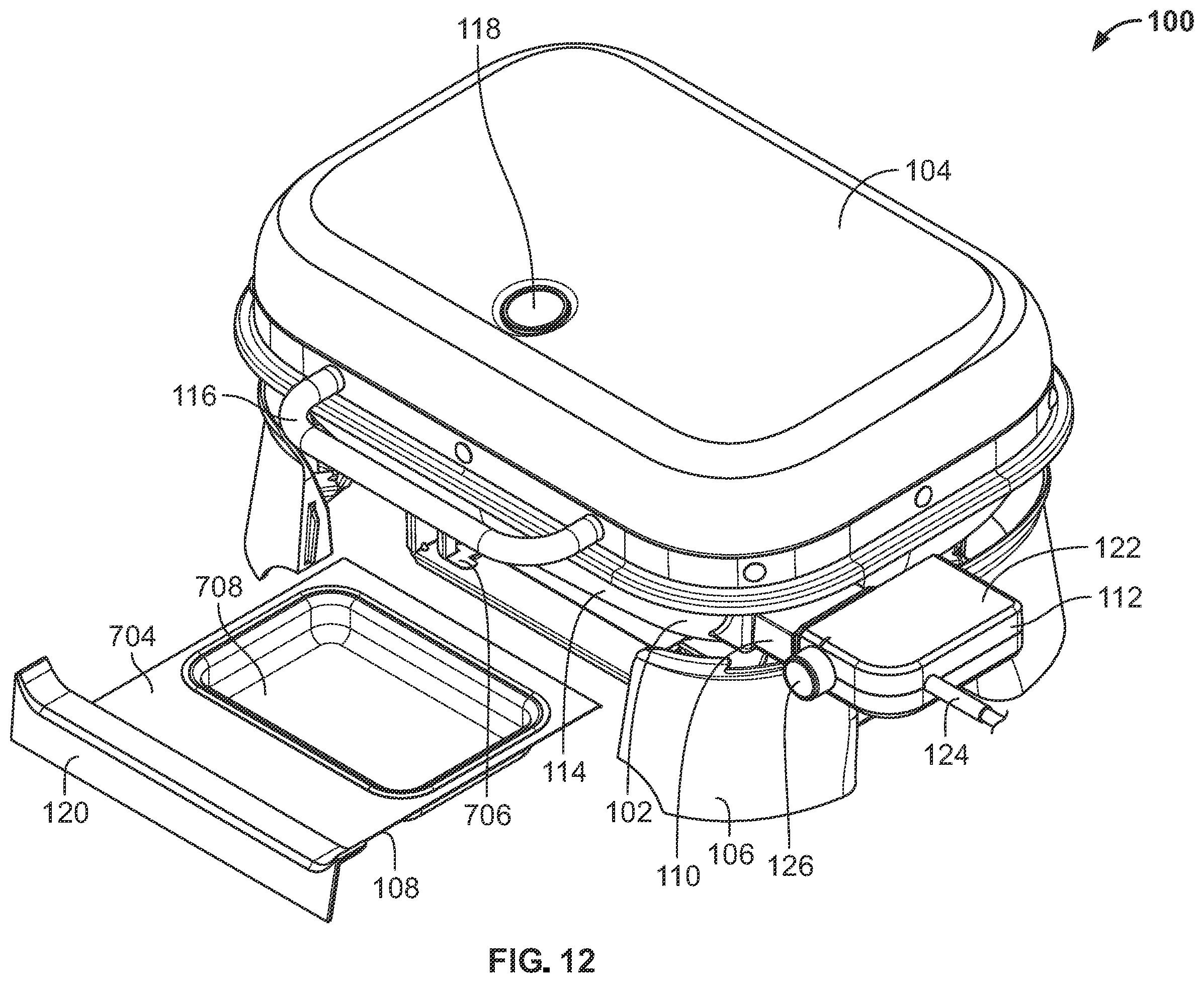 Patent US12551053 Figure 12 – Portable grills having reversible steam tray assemblies