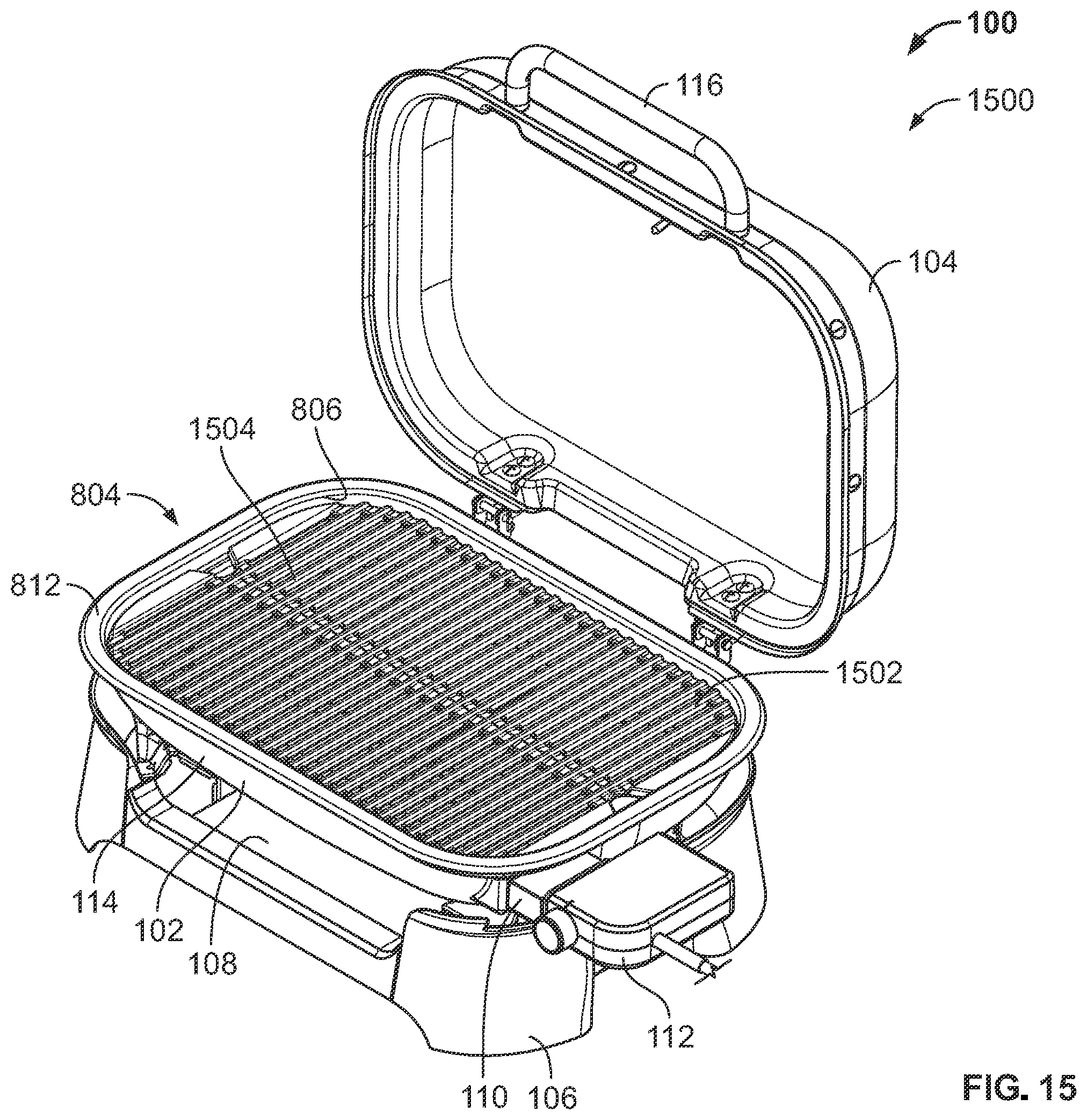 Patent US12551053 Figure 15 – Portable grills having reversible steam tray assemblies