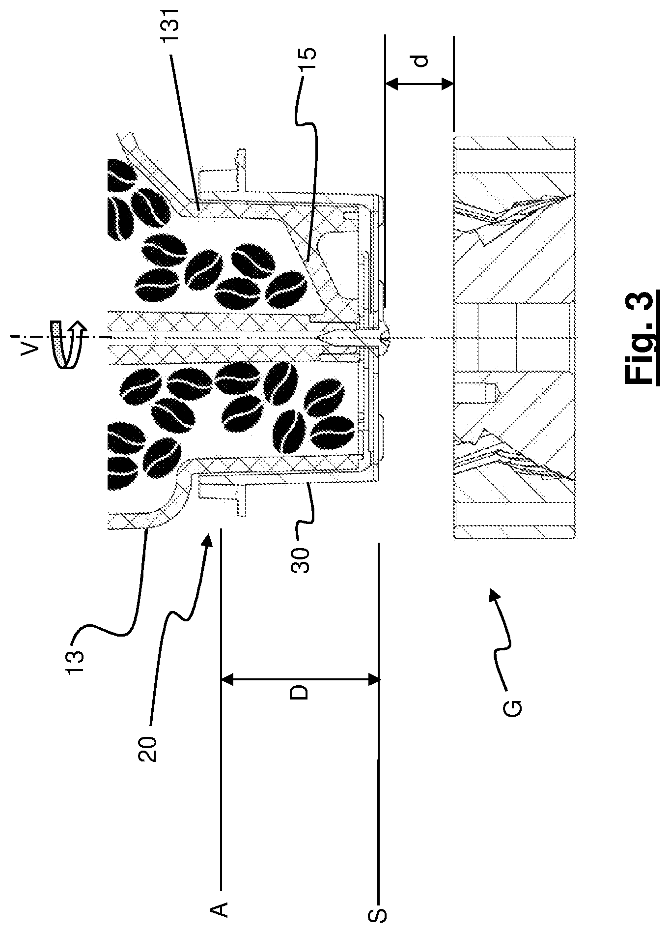 Patent US12551059 Figure 3 – Hopper for coffee grinder machine equipped with a lower closure device to save beans and coffee grinder machine equipped with this hopper
