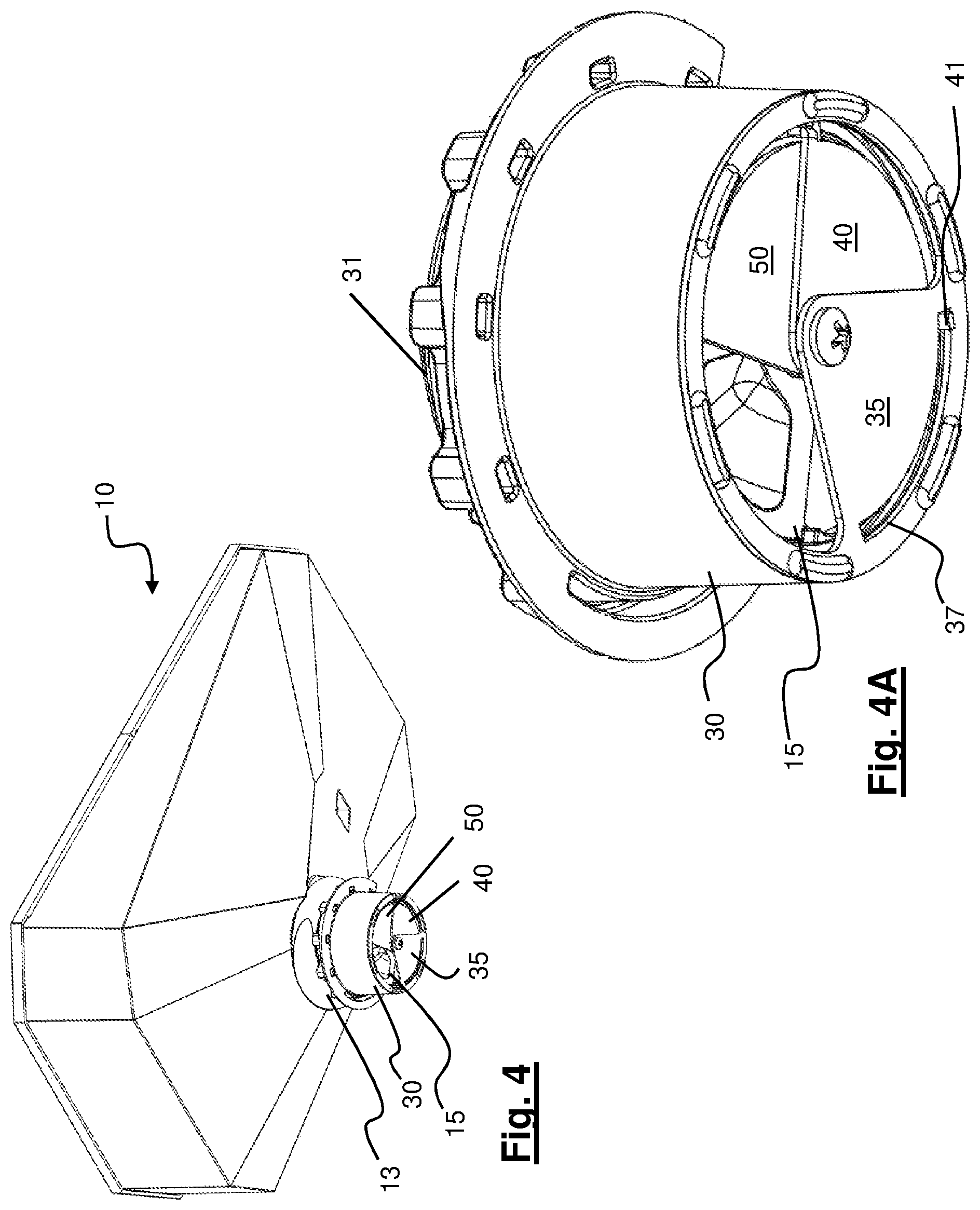 Patent US12551059 Figure 4 – Hopper for coffee grinder machine equipped with a lower closure device to save beans and coffee grinder machine equipped with this hopper