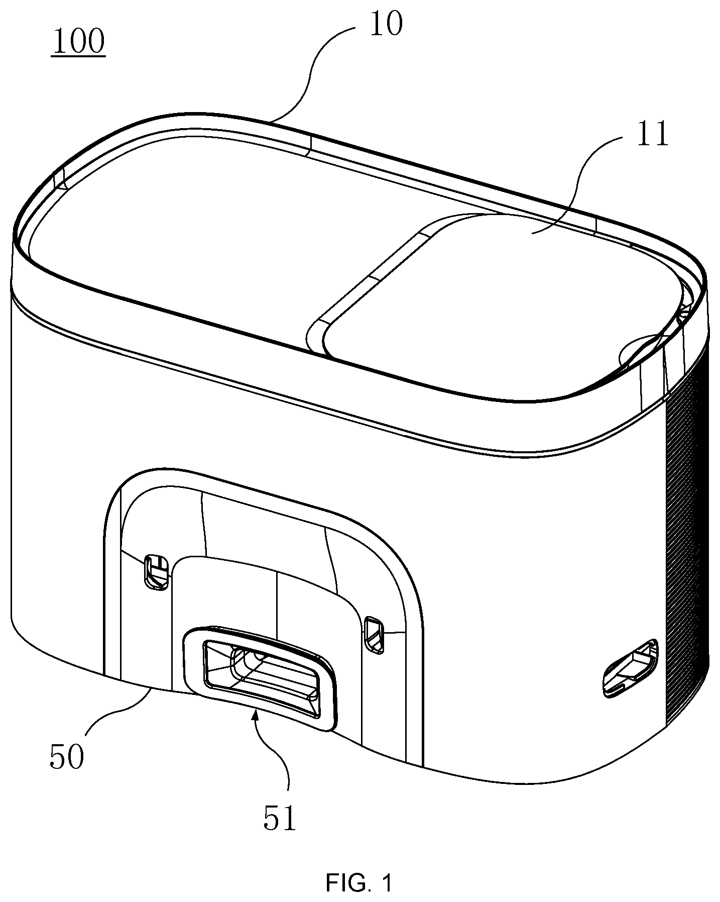Patent US12551070 — Dust collecting device, cleaning base station and robot cleaning system — Figure 1