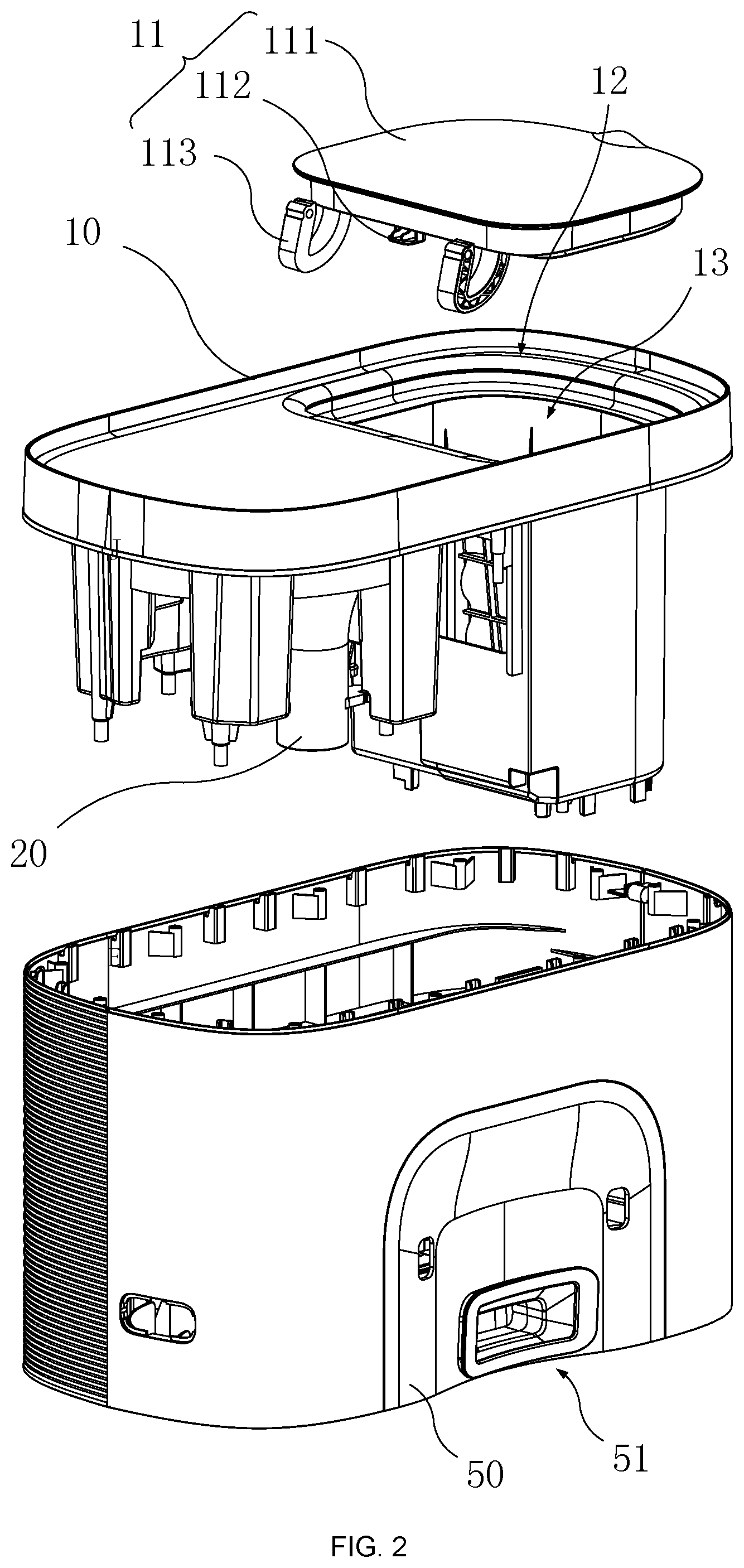 Patent US12551070 Figure 2 – Dust collecting device, cleaning base station and robot cleaning system