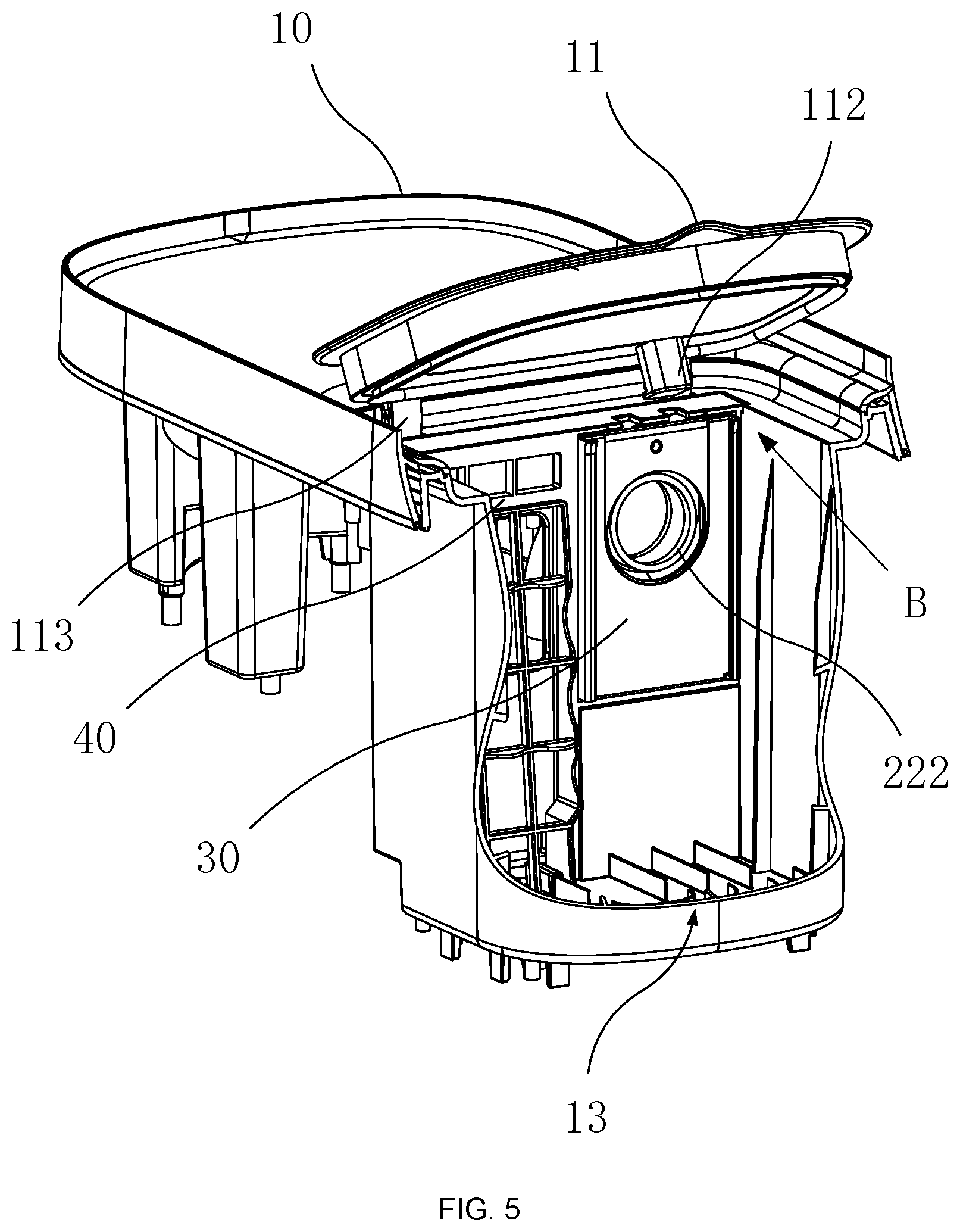 Patent US12551070 Figure 5 – Dust collecting device, cleaning base station and robot cleaning system