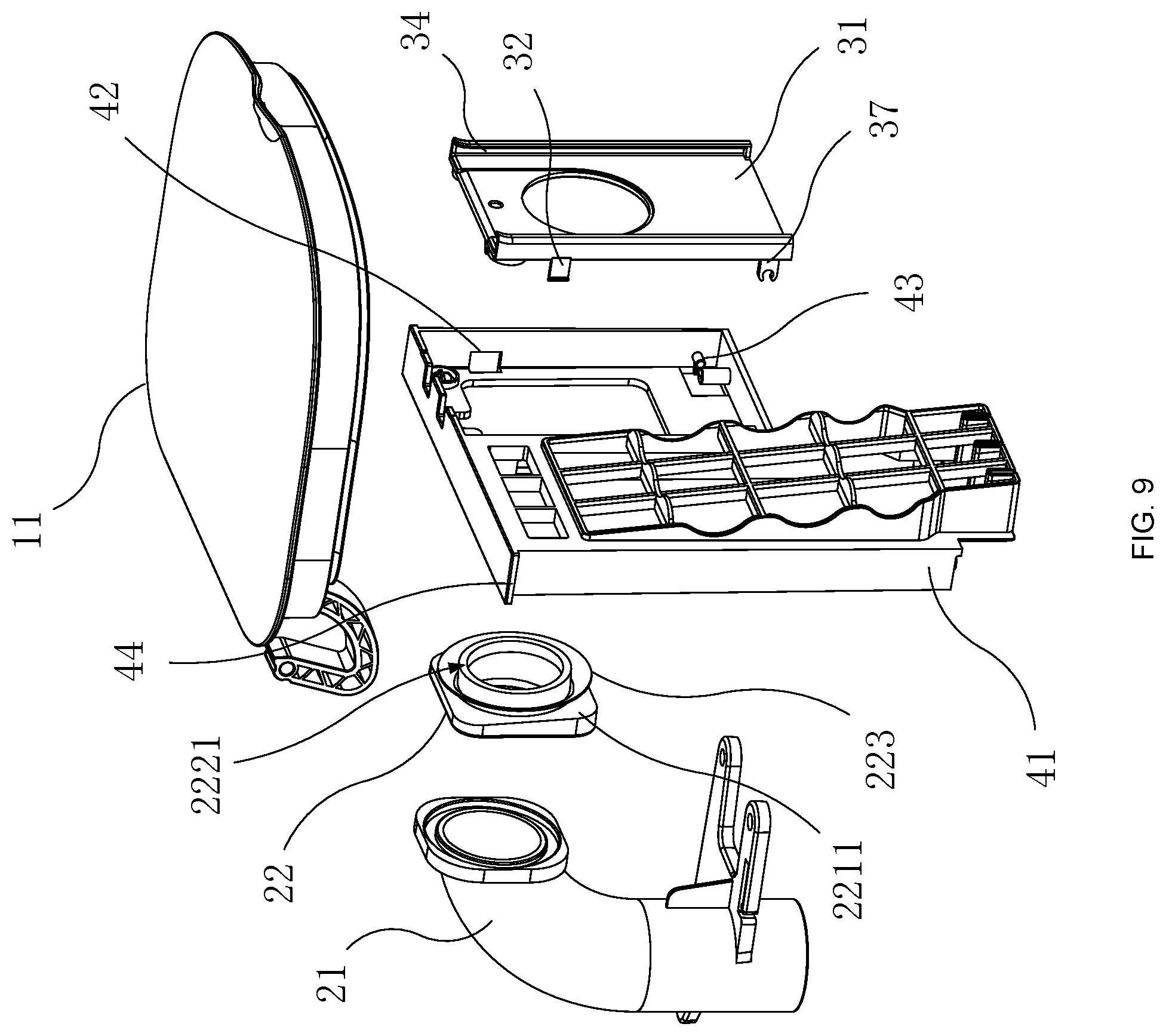 Patent US12551070 Figure 9 – Dust collecting device, cleaning base station and robot cleaning system