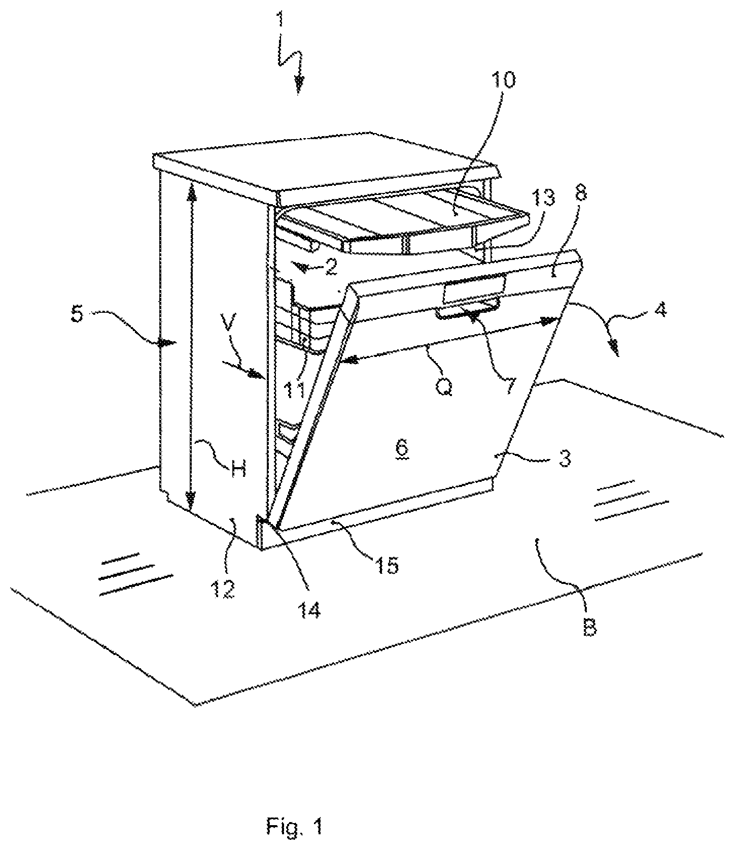 Patent US12551088 Figure 1 – Household dishwasher having at least one air outlet
