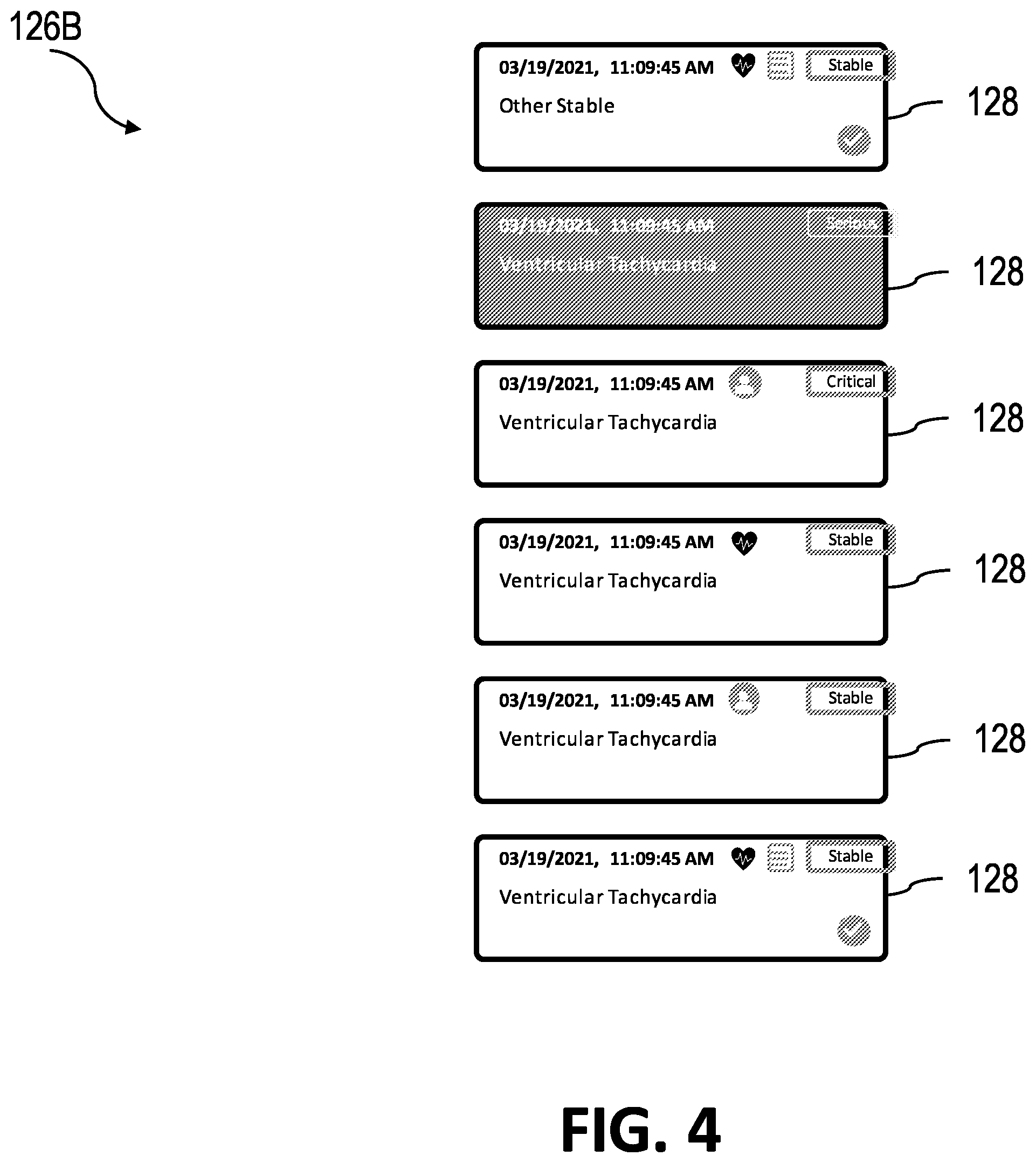 Patent US12551154 Figure 4 – Serious and critical event ECG triage and user interface