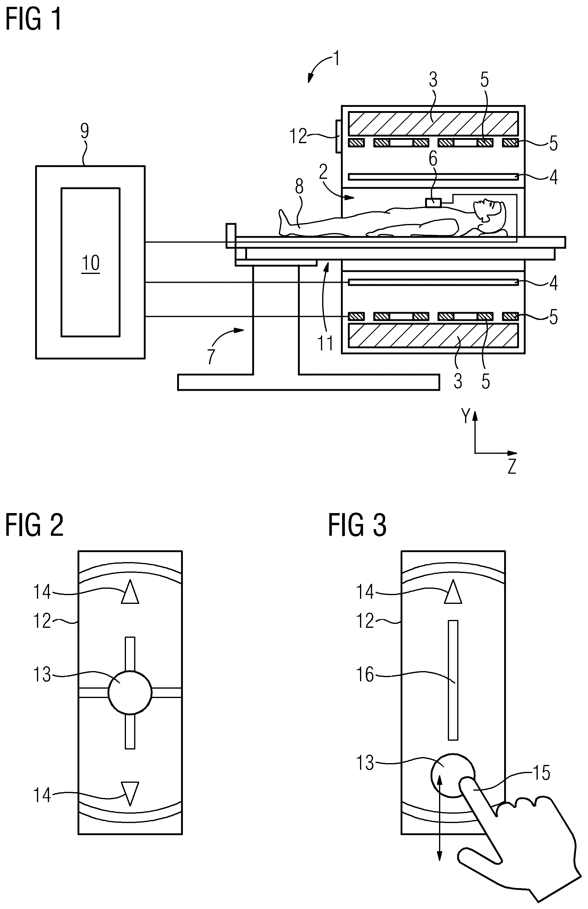 Patent US12551171 Figure 1 – Controlling an object transport unit of an examination system by means of a touch-sensitive screen